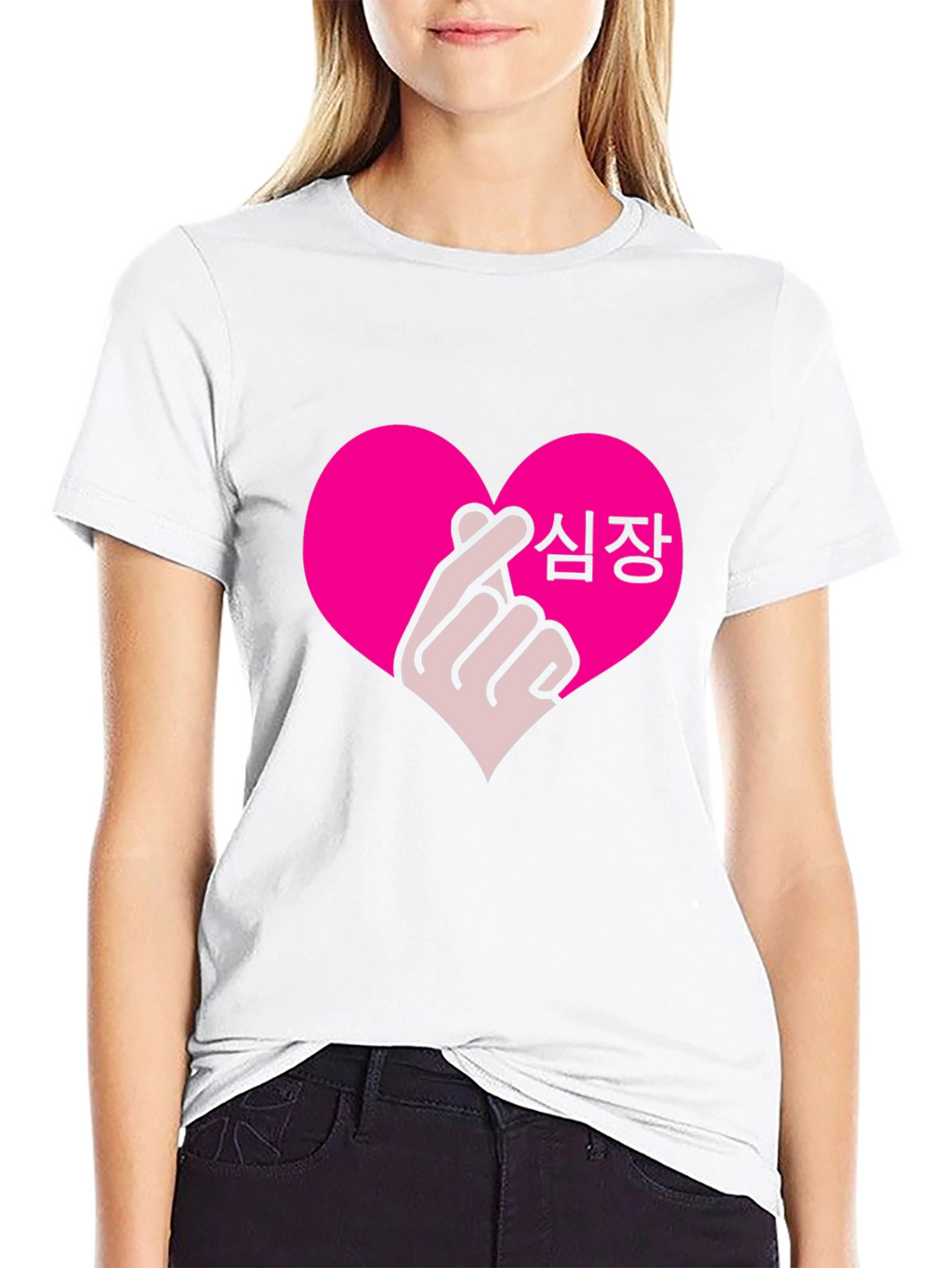 K-Pop Heart Finger Sign Black T-Shirt