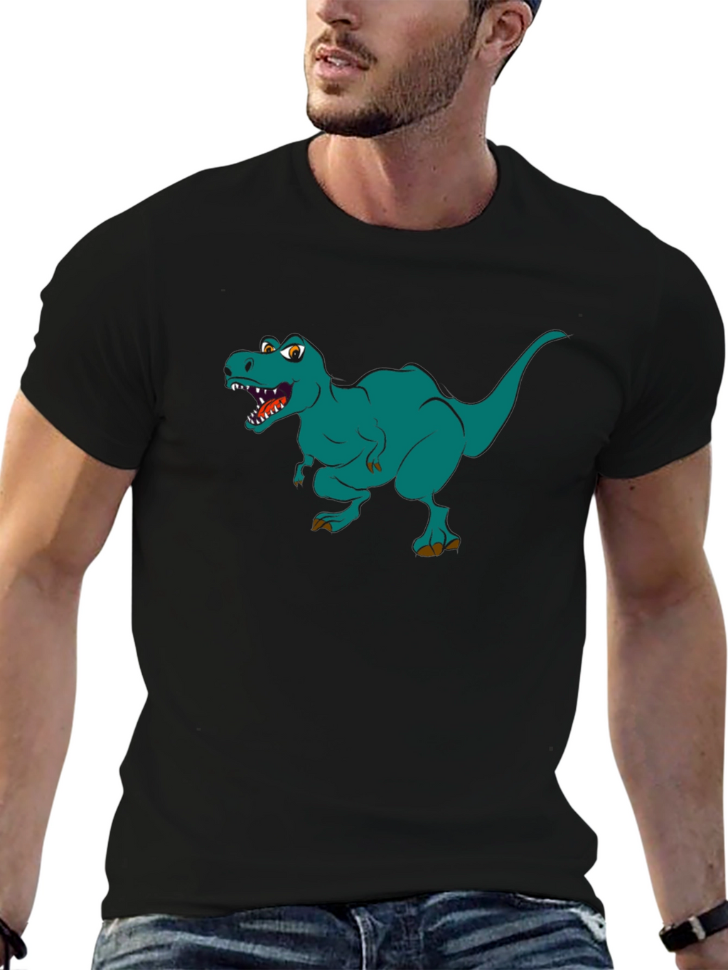 Dino T-Rex Graphic Print Black T-Shirt