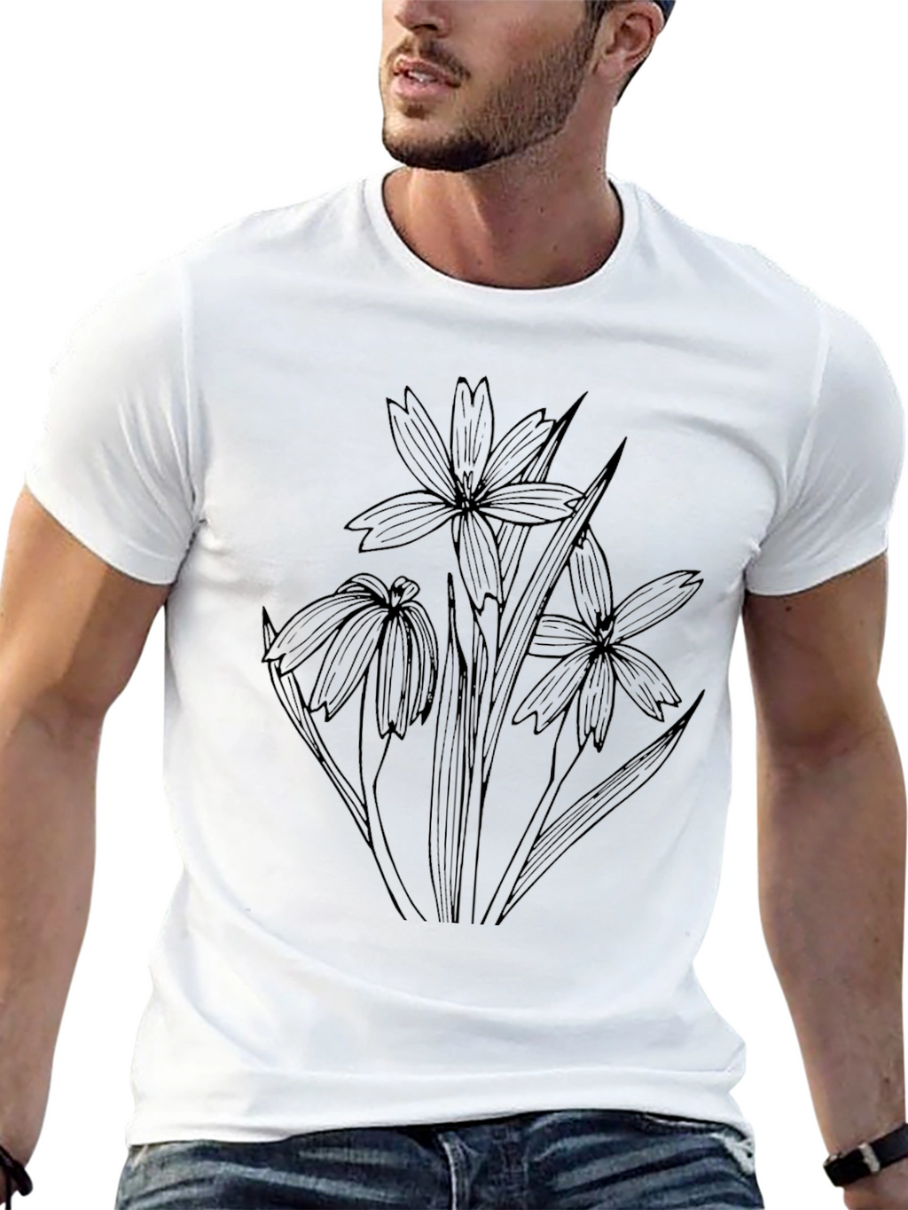 Floral Sketch Black T-Shirt