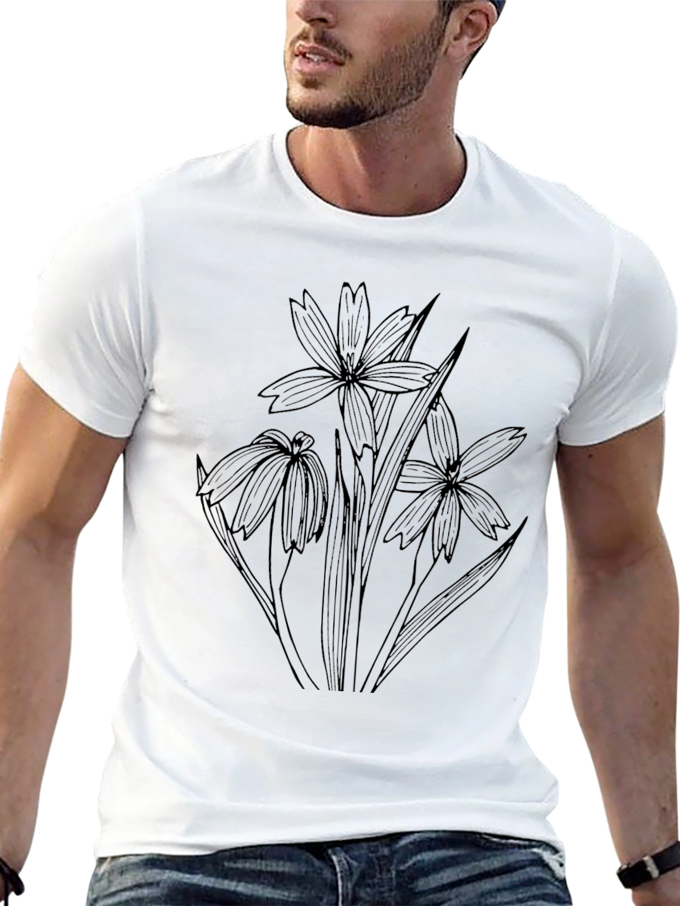 Floral Sketch Black T-Shirt