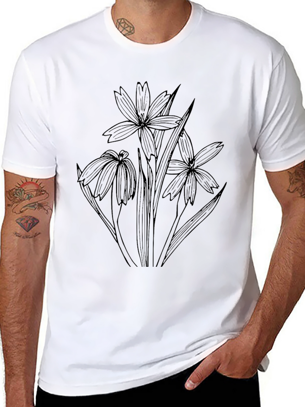 Floral Sketch Black T-Shirt