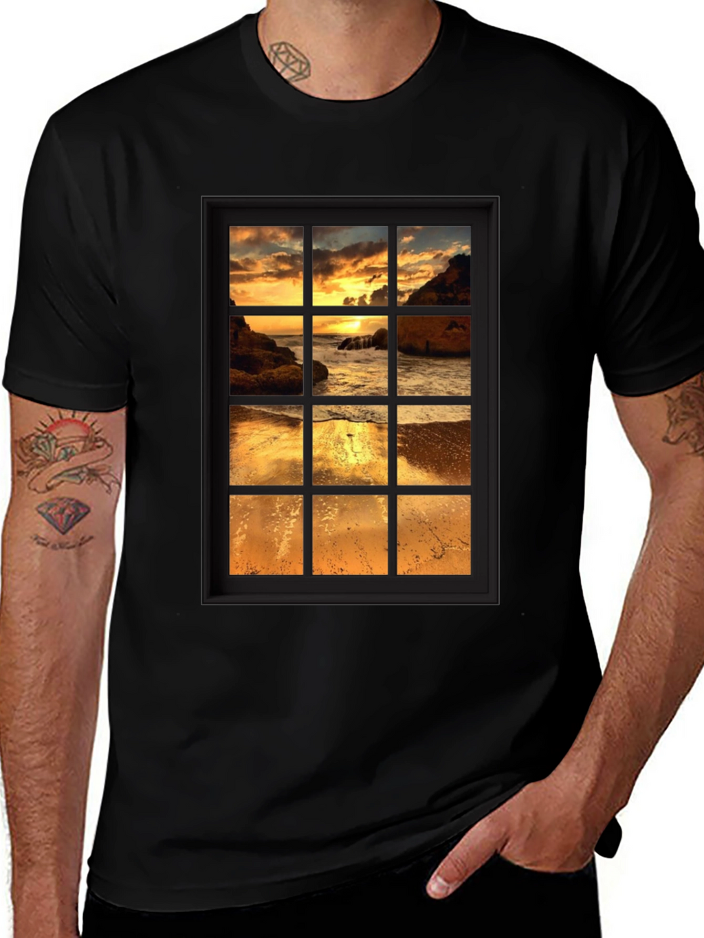 Sunset Window View Graphic Tee - Black