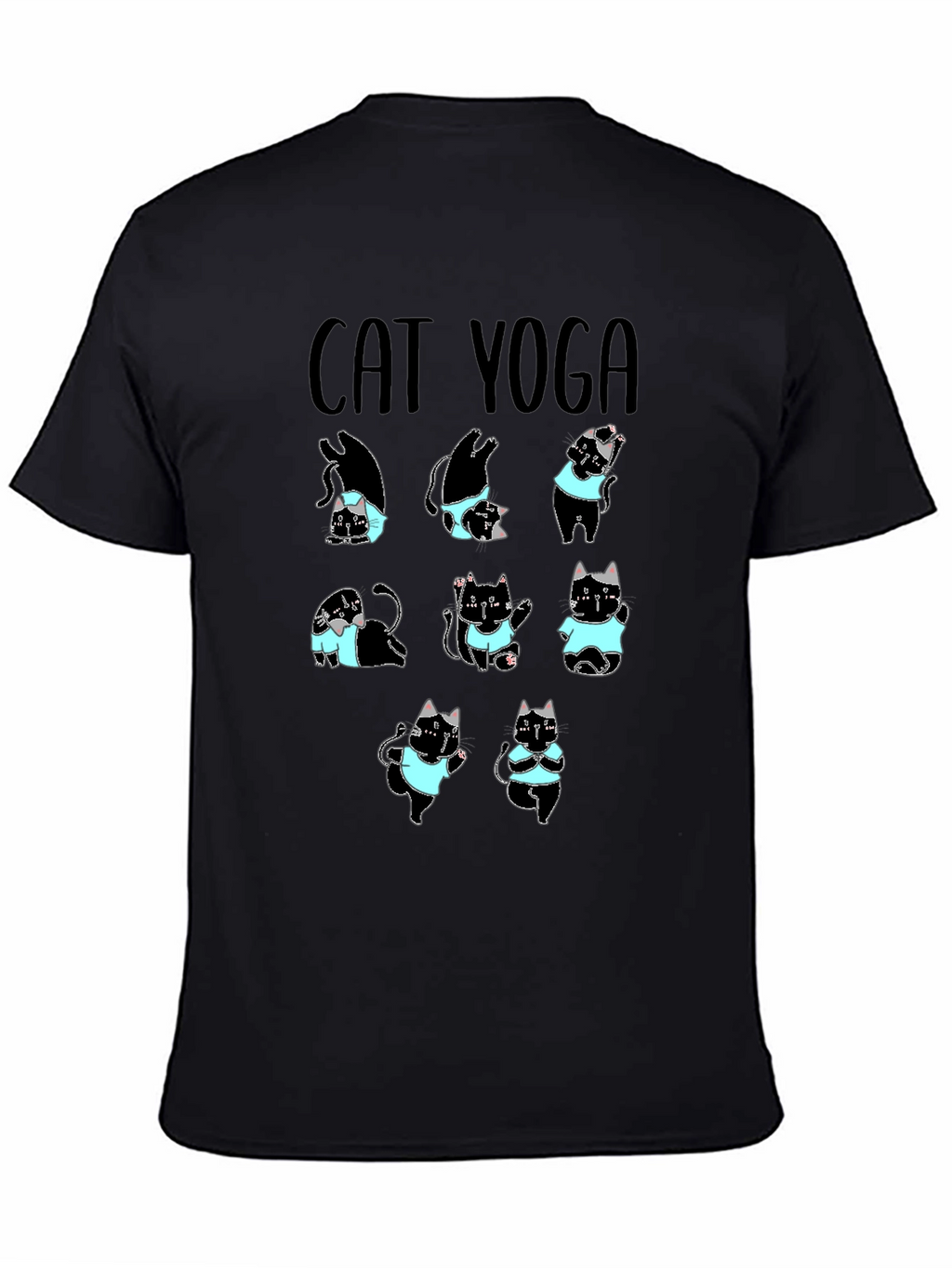 Cat Yoga T-Shirt Black Cotton Tee
