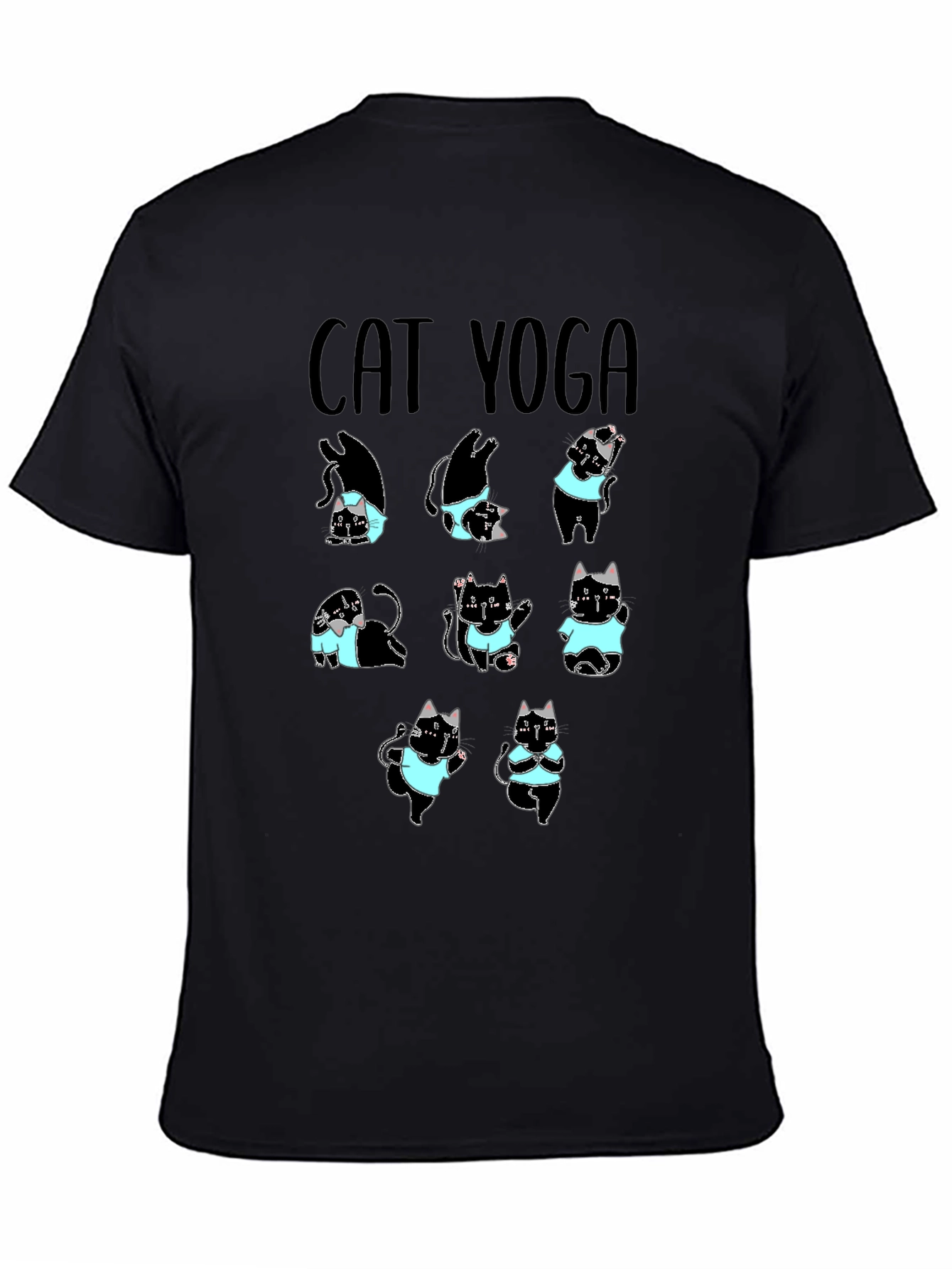 Cat Yoga T-Shirt Black Cotton Tee