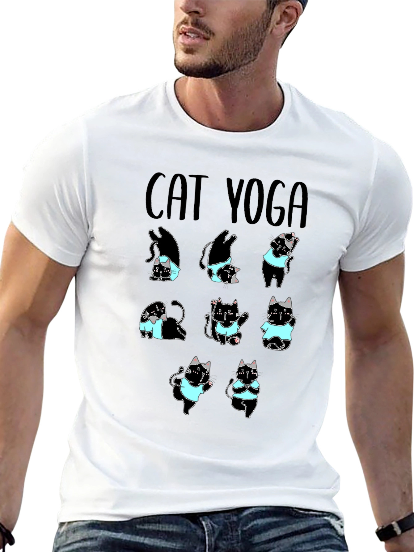 Cat Yoga T-Shirt Black Cotton Tee