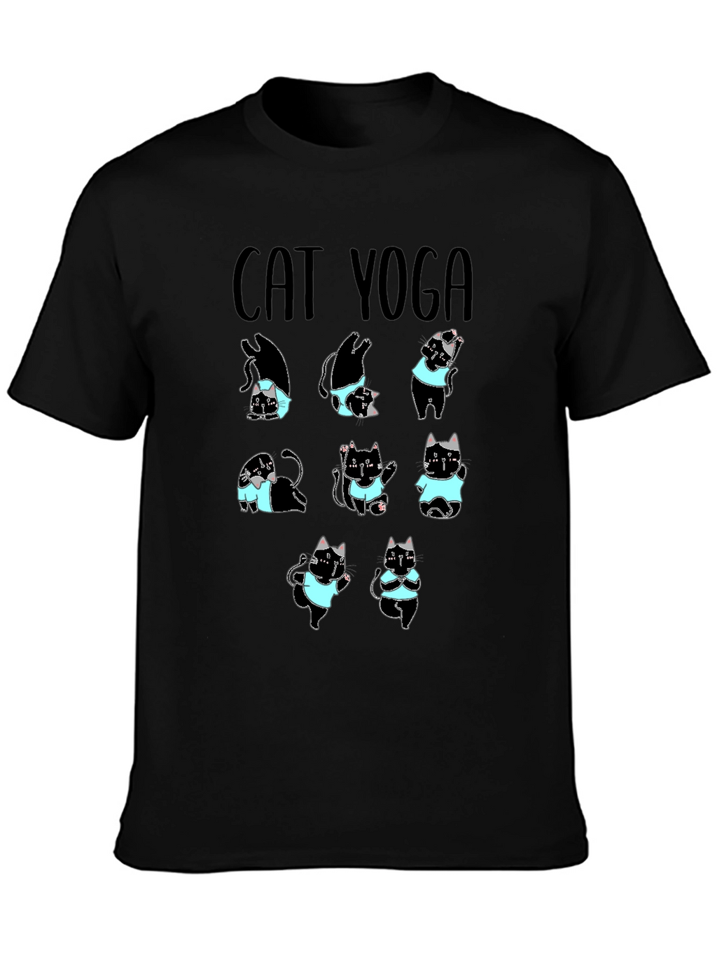 Cat Yoga T-Shirt Black Cotton Tee