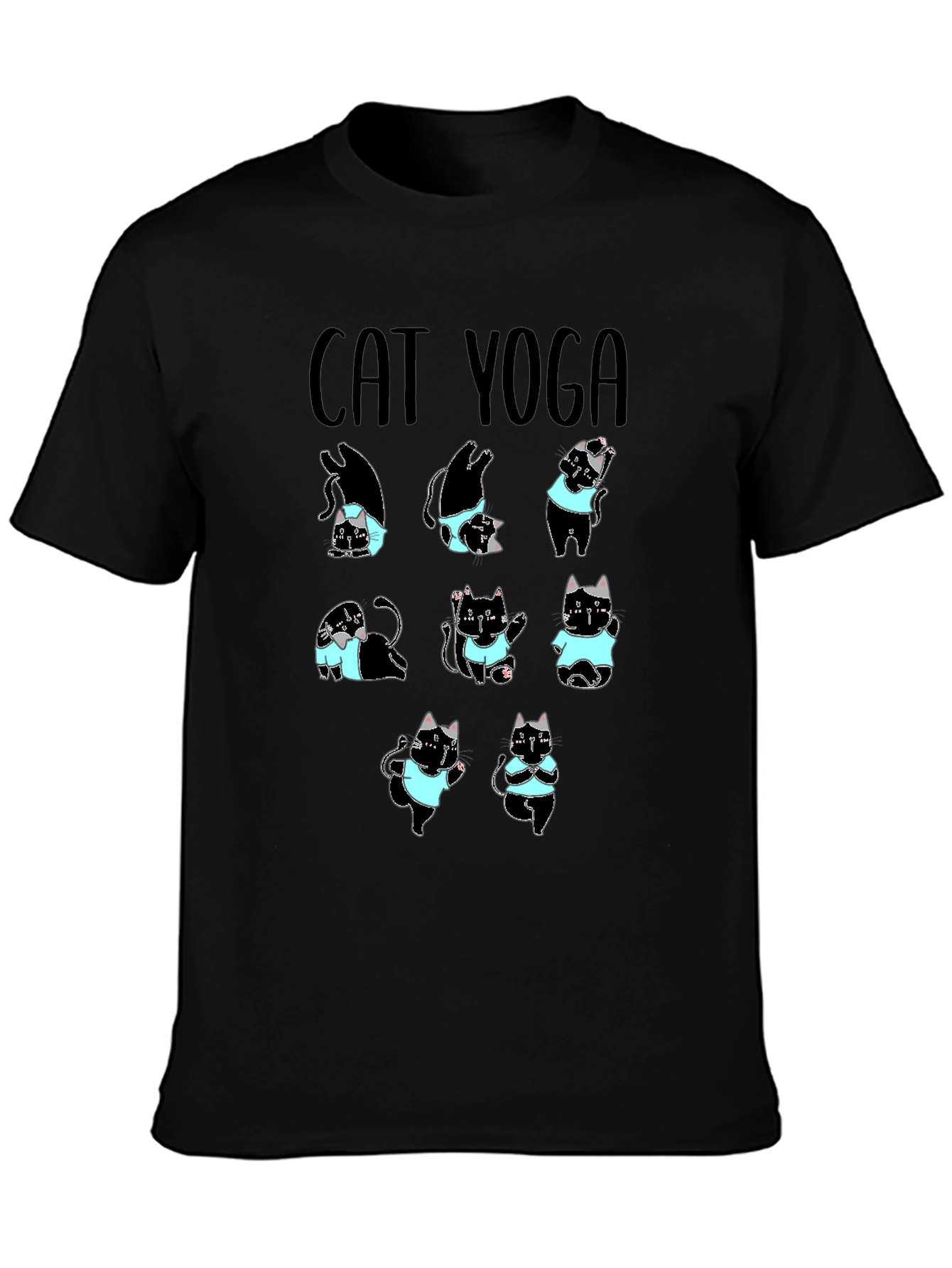 Cat Yoga T-Shirt Black Cotton Tee