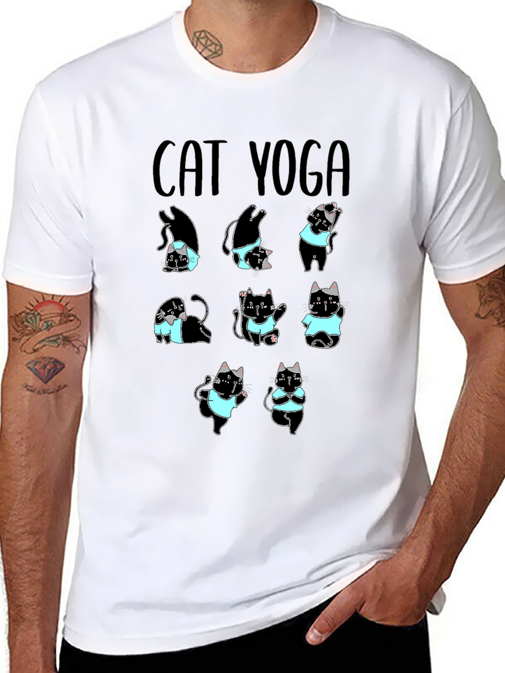 Cat Yoga T-Shirt Black Cotton Tee