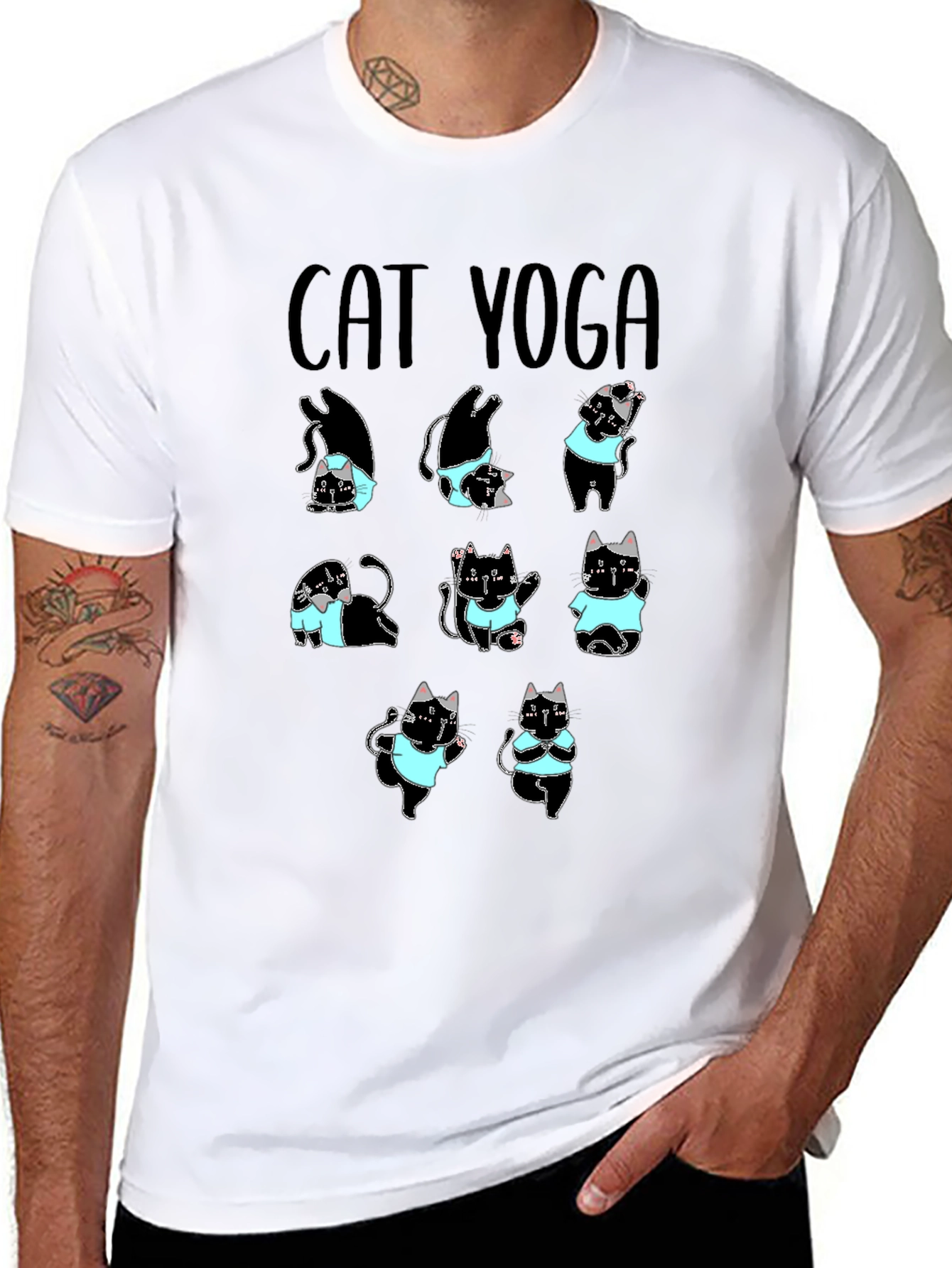 Cat Yoga T-Shirt Black Cotton Tee