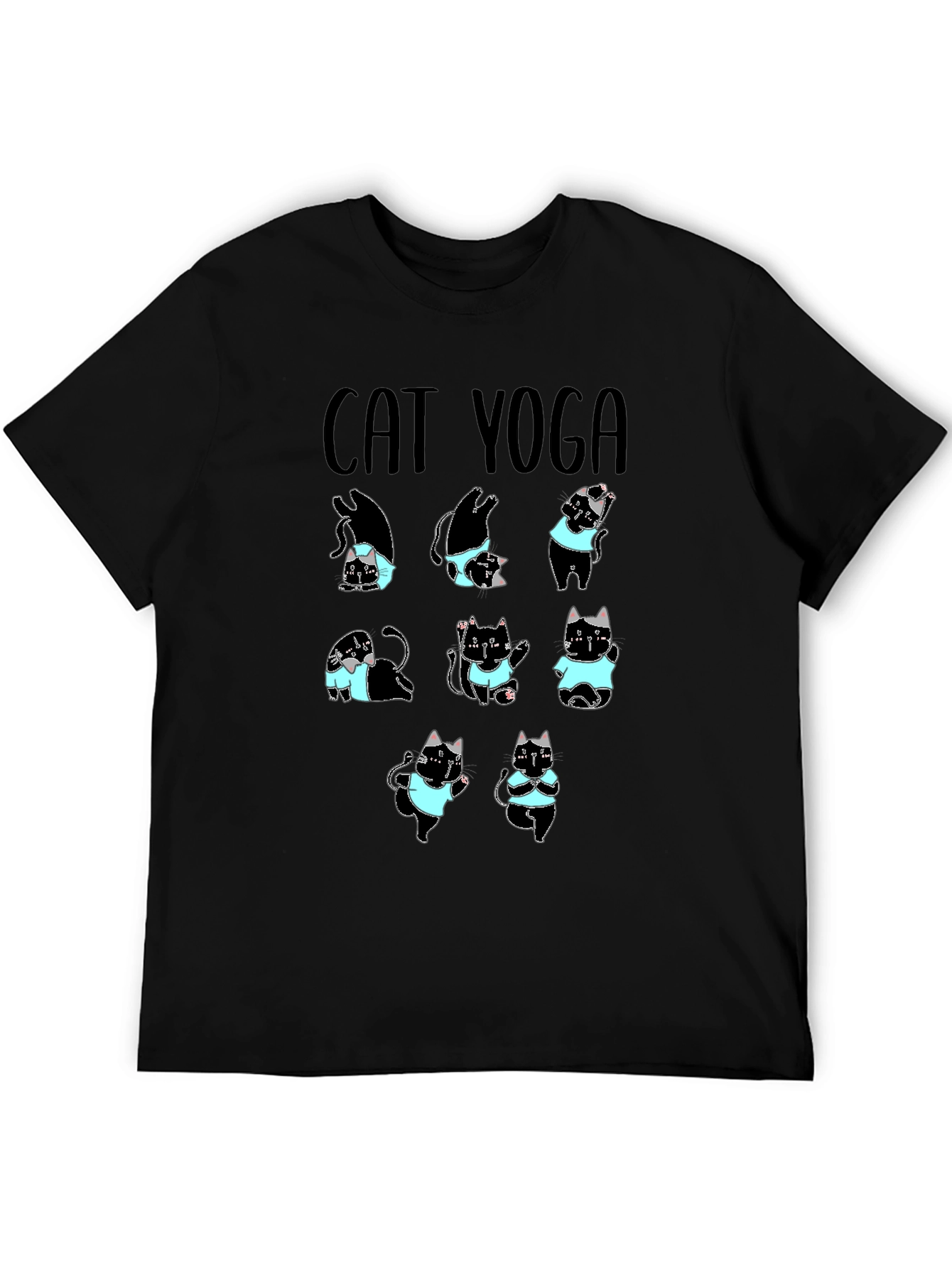 Cat Yoga T-Shirt Black Cotton Tee