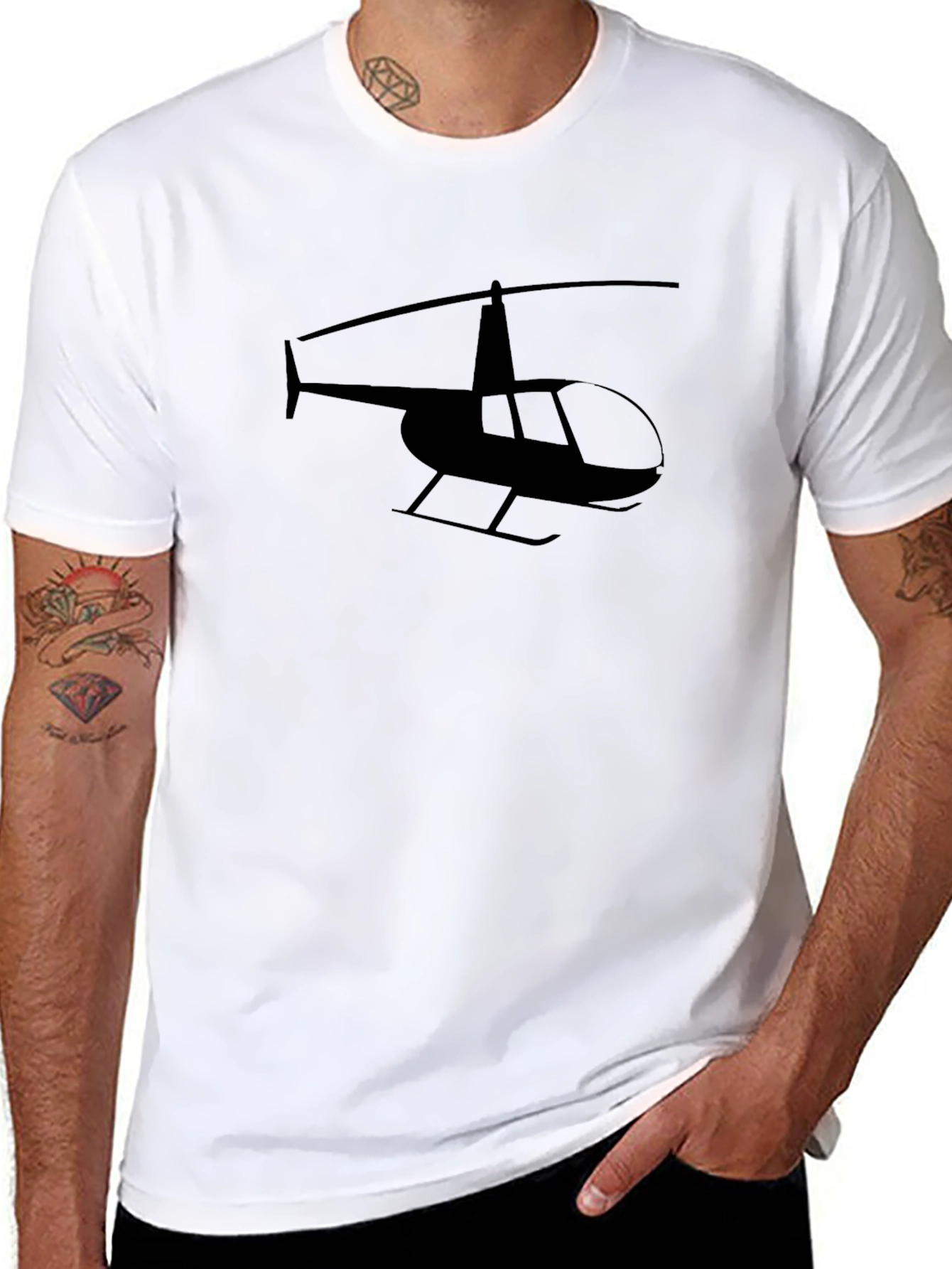 Helicopter Silhouette Graphic Tee - Black Cotton T-Shirt
