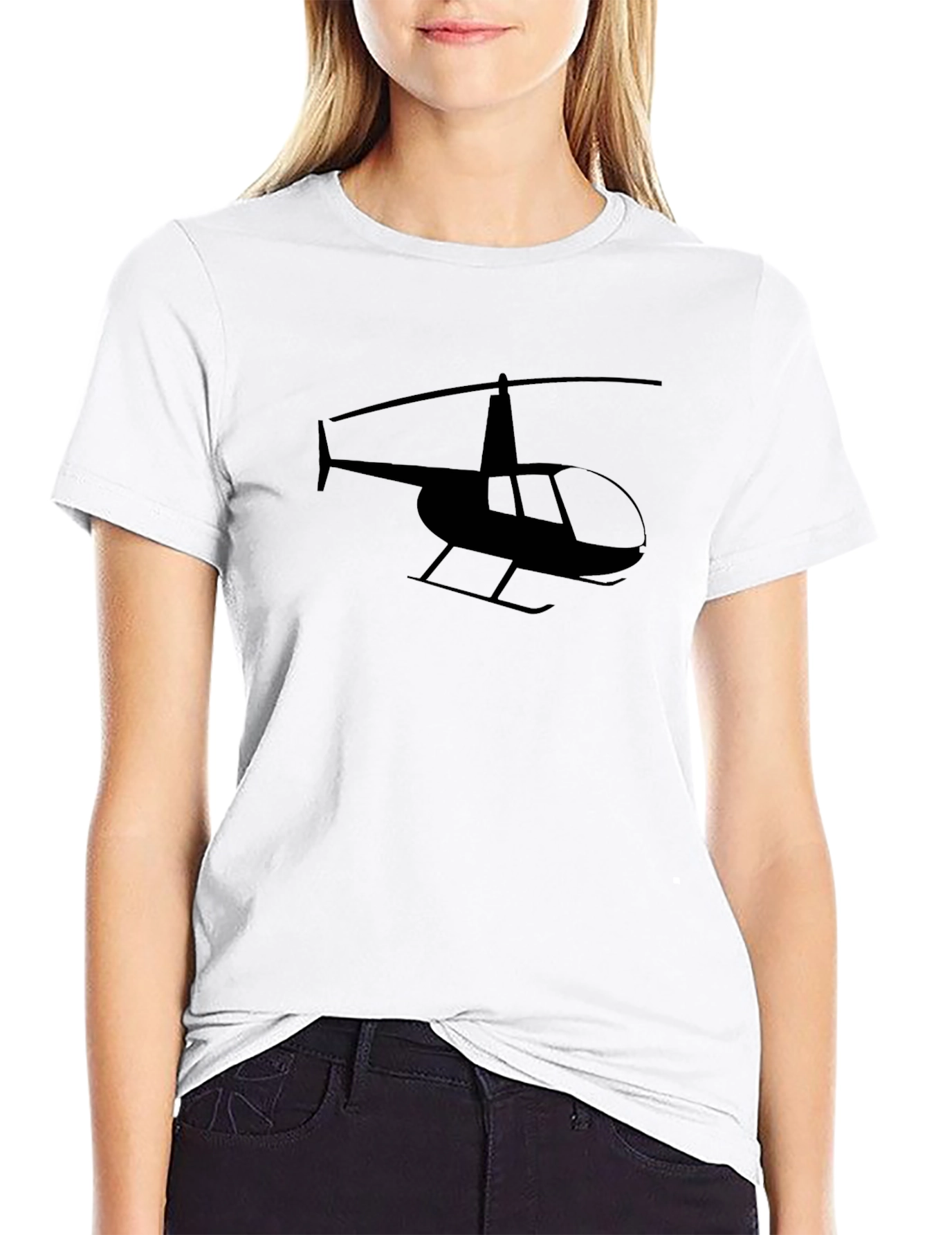 Helicopter Silhouette Graphic Tee - Black Cotton T-Shirt