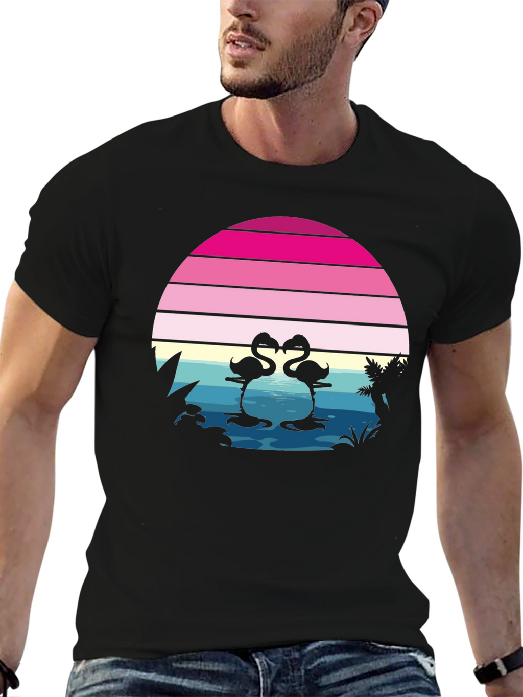 Retro Flamingo Sunset T-Shirt - Tropical Summer Vibes