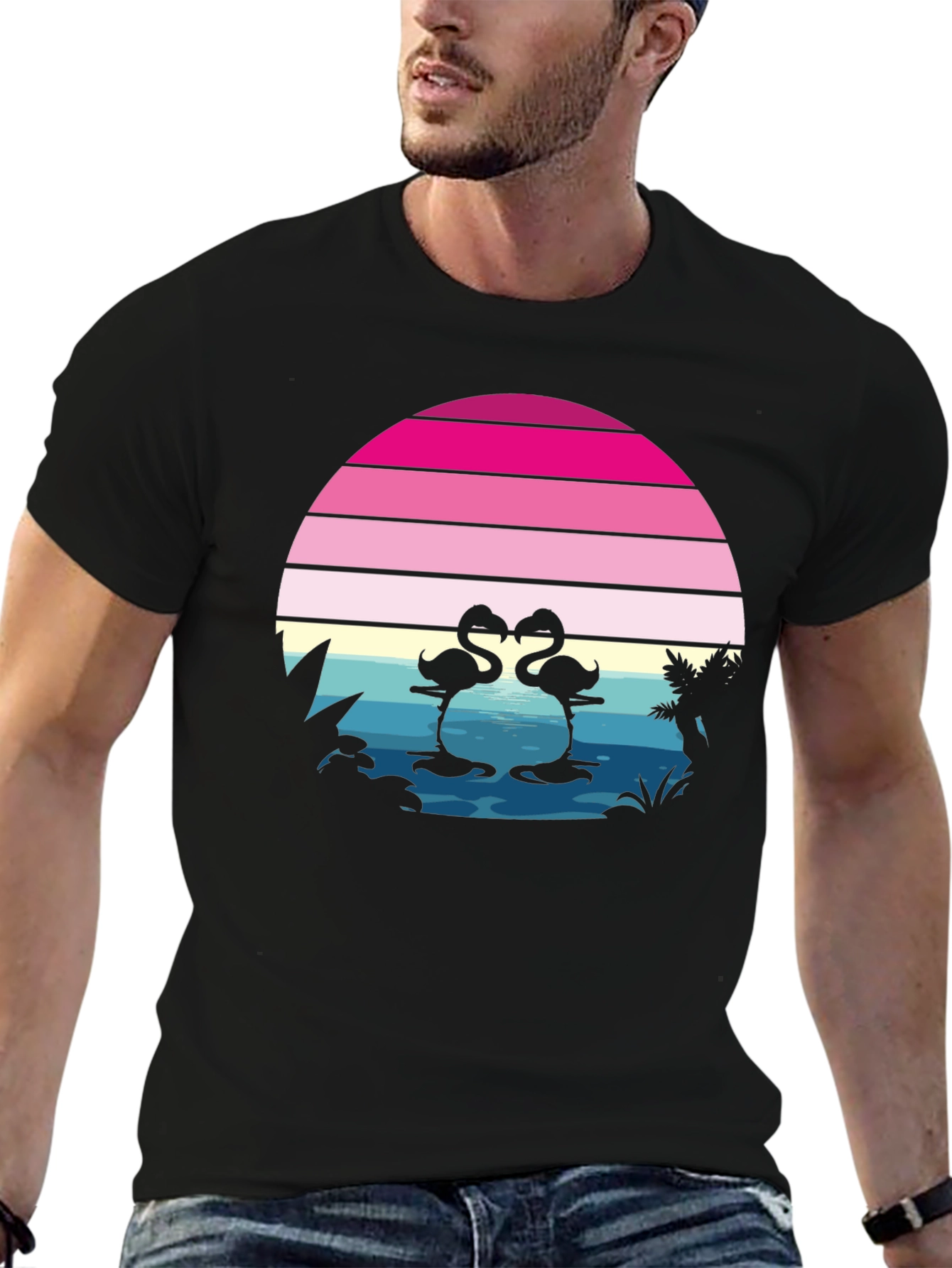 Retro Flamingo Sunset T-Shirt - Tropical Summer Vibes
