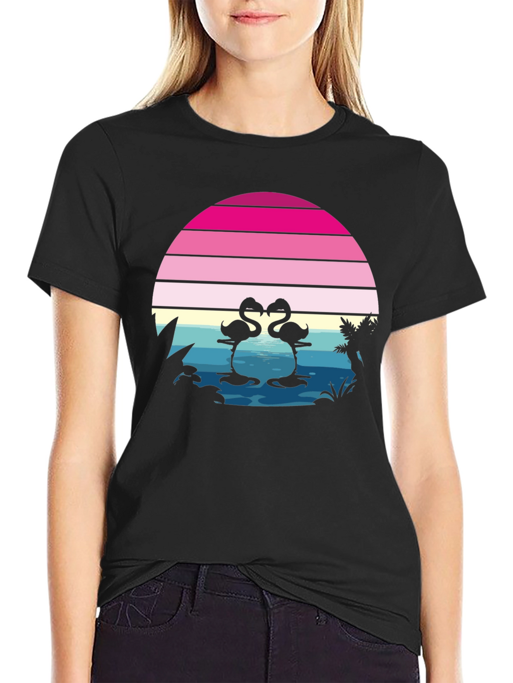 Retro Flamingo Sunset T-Shirt - Tropical Summer Vibes