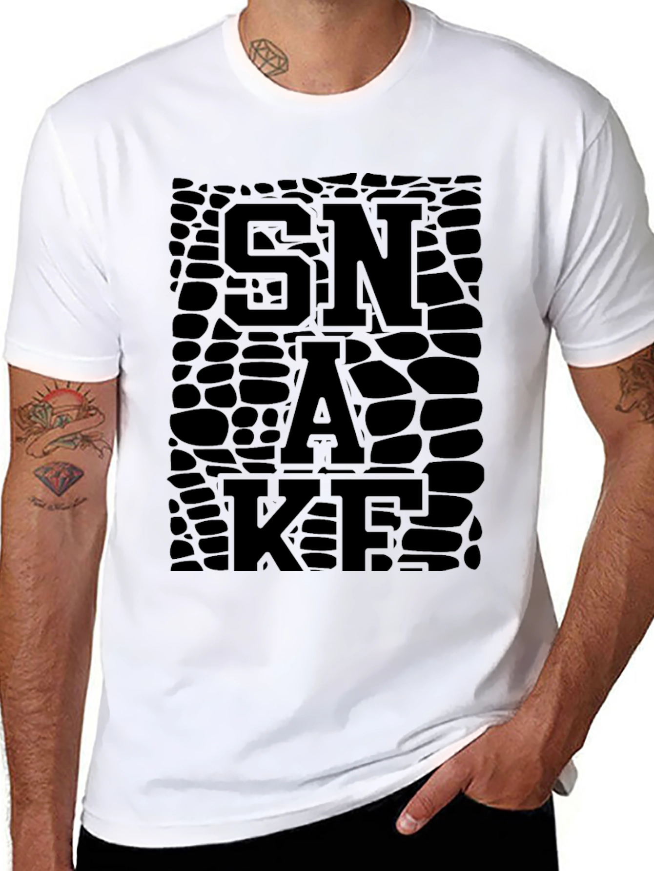 SNAKE Skin Textured Graphic T-Shirt - Black