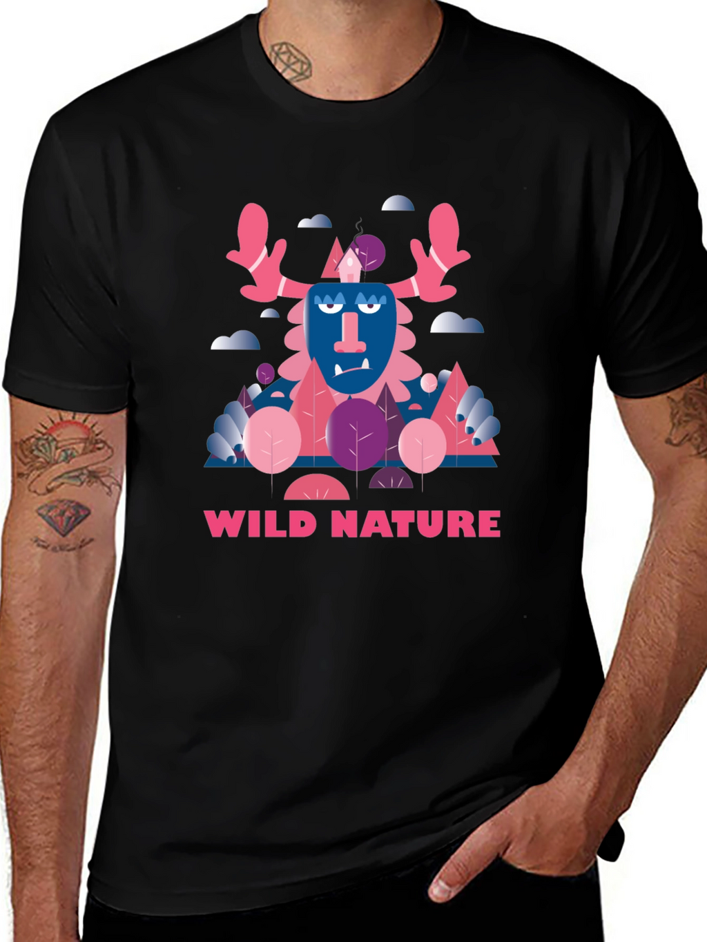 Wild Nature Graphic Print Black T-Shirt