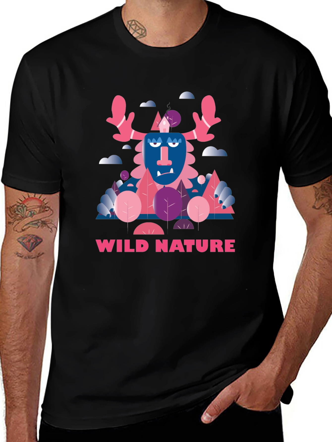 Wild Nature Graphic Print Black T-Shirt