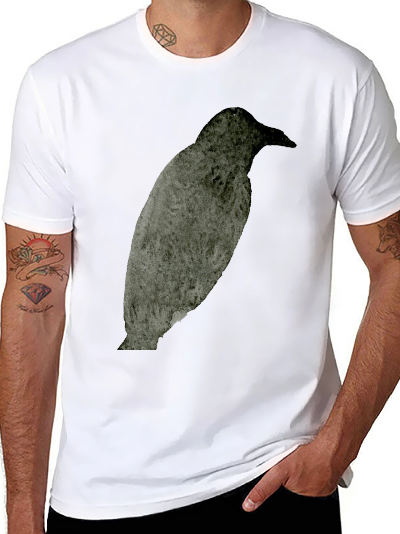 Raven Graphic Tee - Dark Bird Print T-Shirt