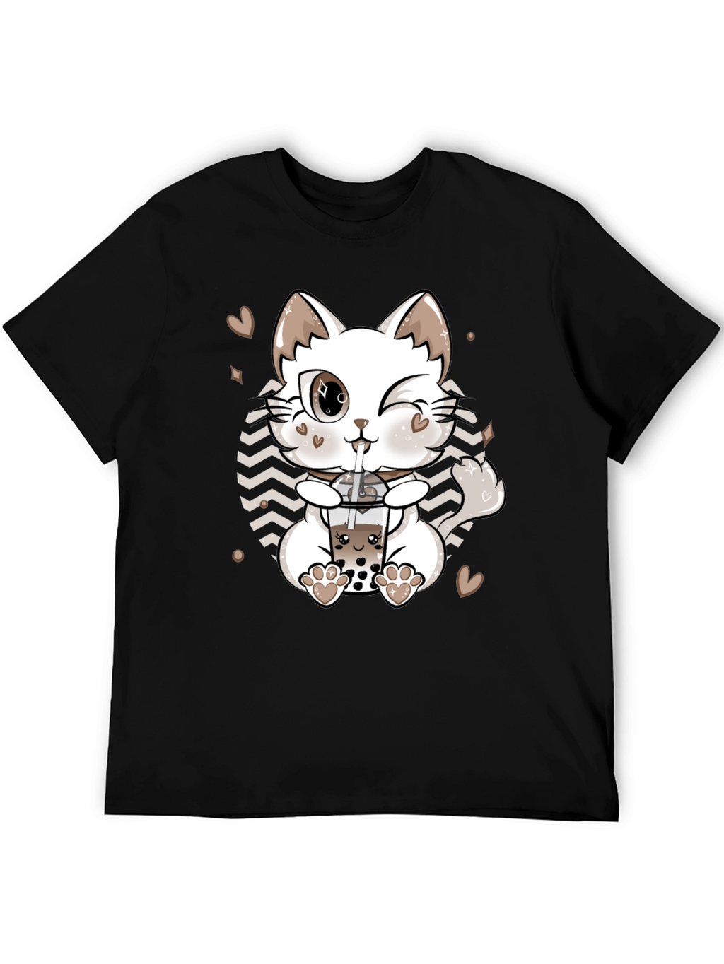 Cute Cat Boba Tea Black T-Shirt