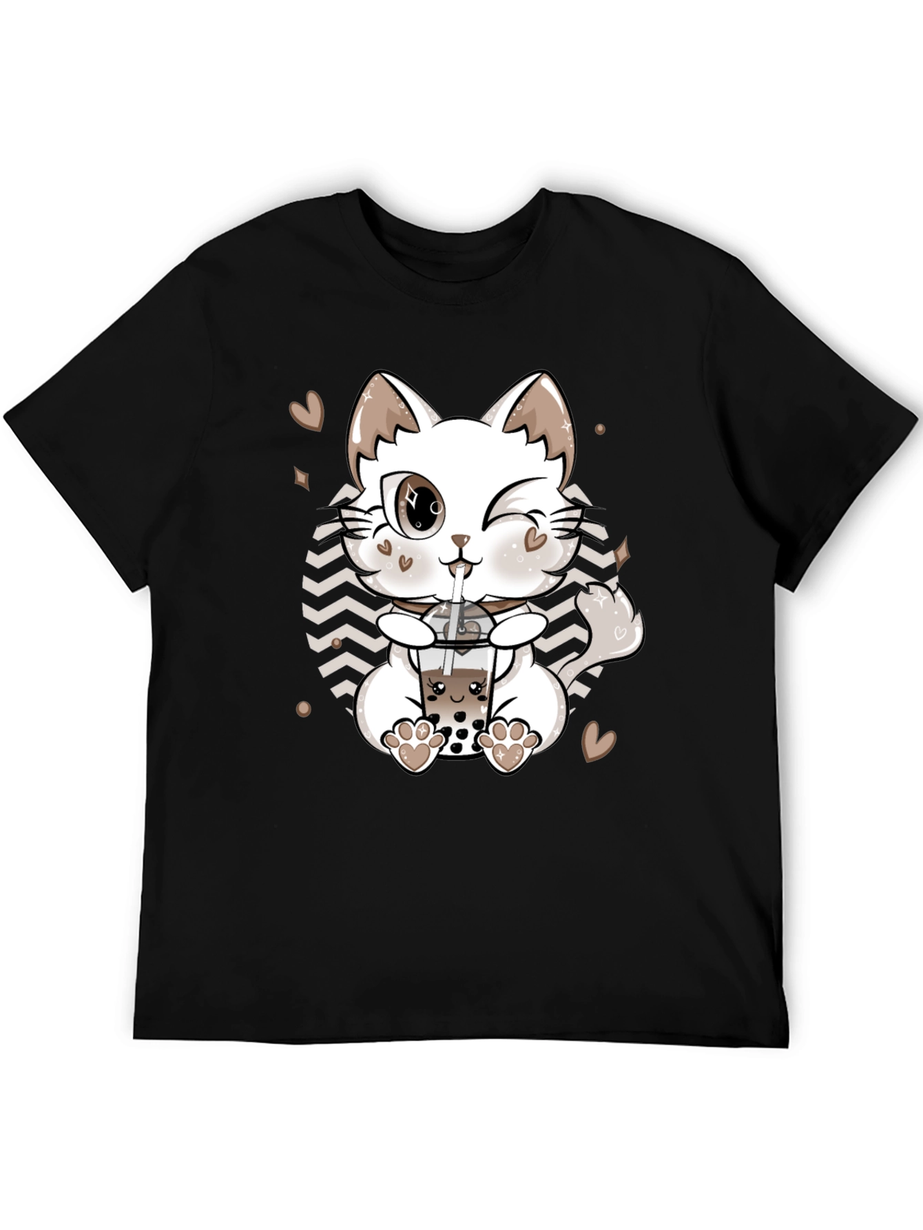 Cute Cat Boba Tea Black T-Shirt