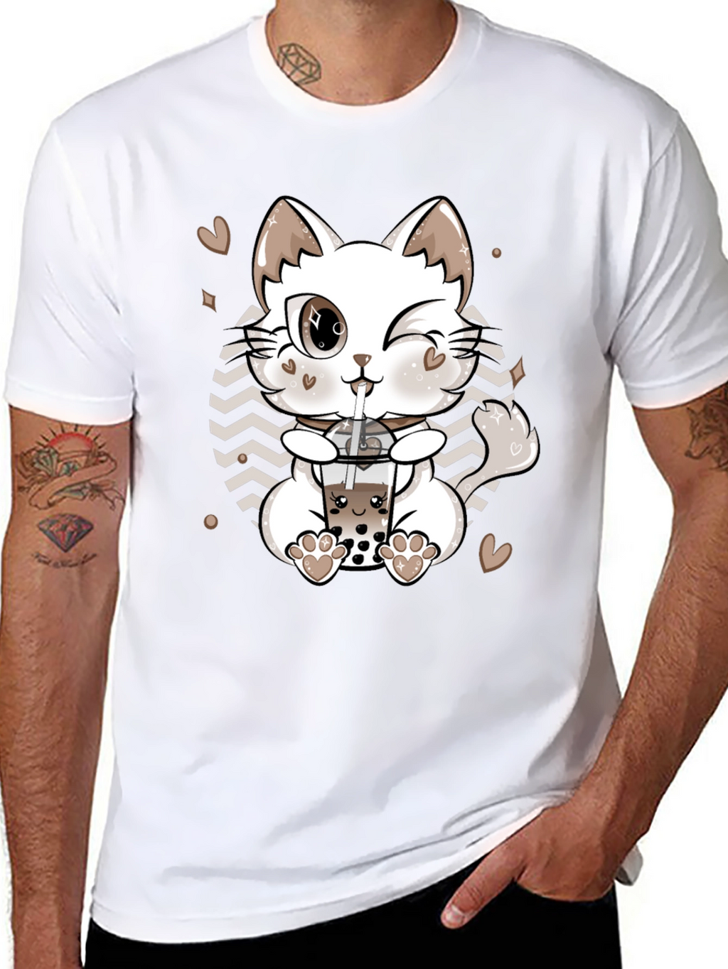 Cute Cat Boba Tea Black T-Shirt