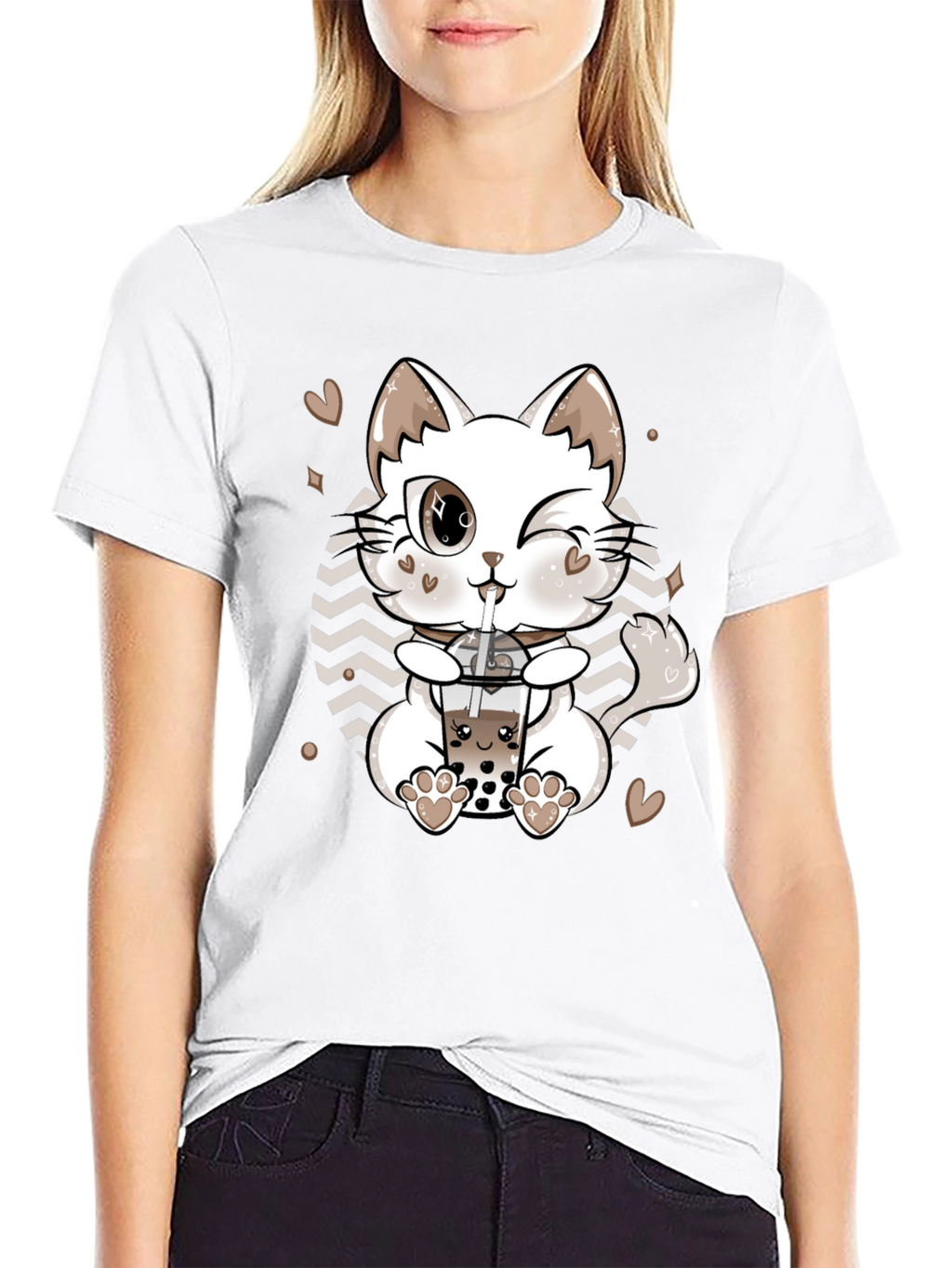 Cute Cat Boba Tea Black T-Shirt