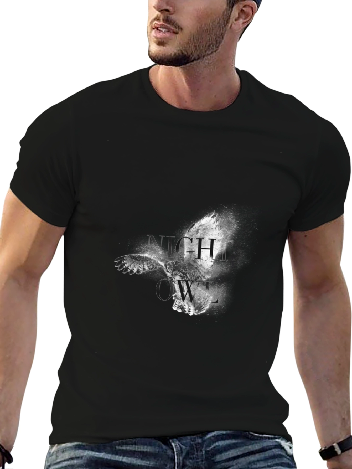 Night Owl Graphic Print T-Shirt - Mens Black Tee