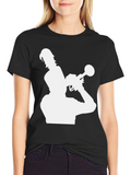 Trumpet Player Silhouette Graphic Tee - Black Cotton Shirt