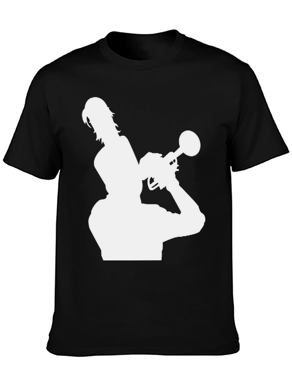 Trumpet Player Silhouette Graphic Tee - Black Cotton Shirt