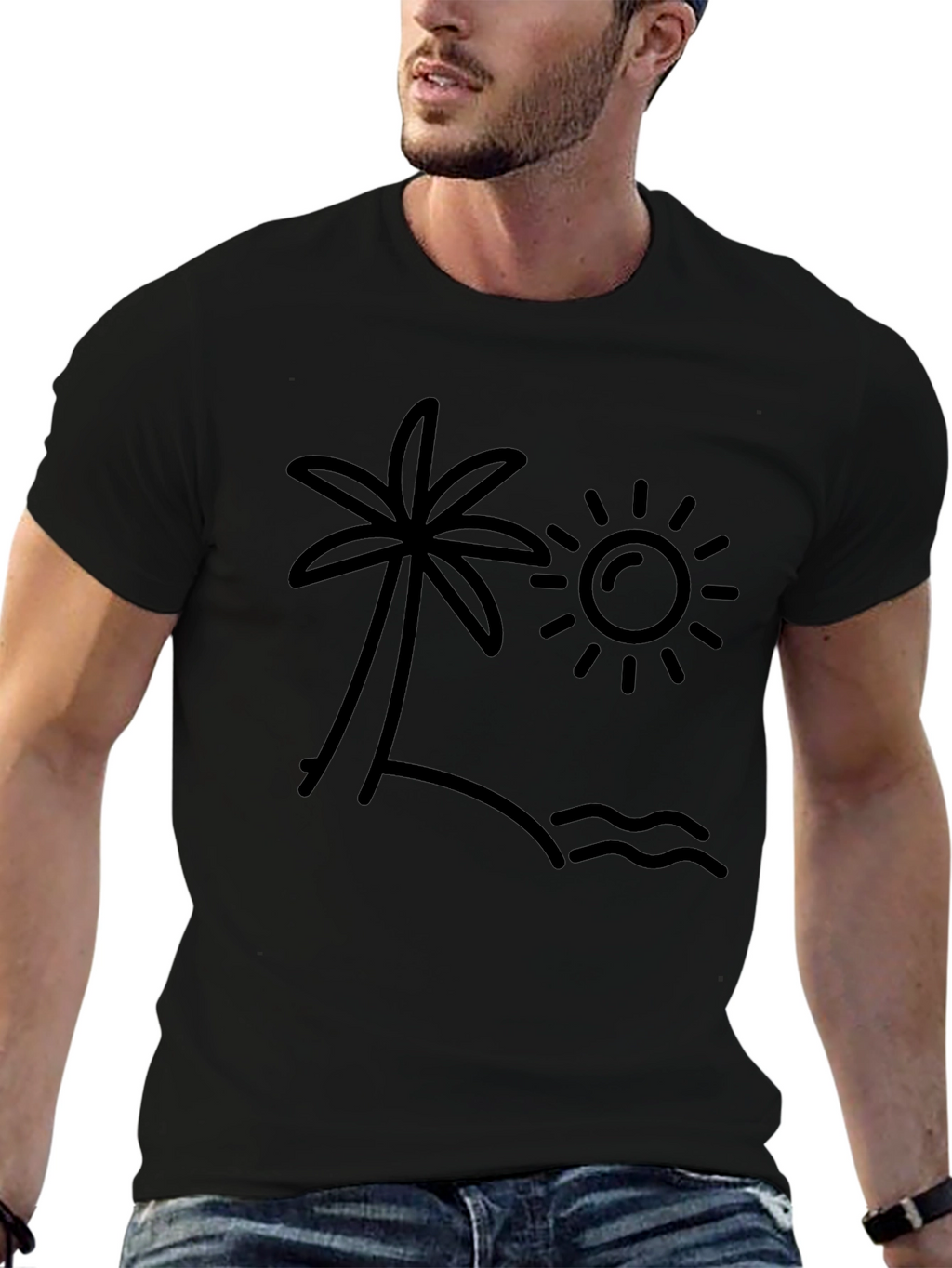 Tropical Beach Graphic Tee - Black