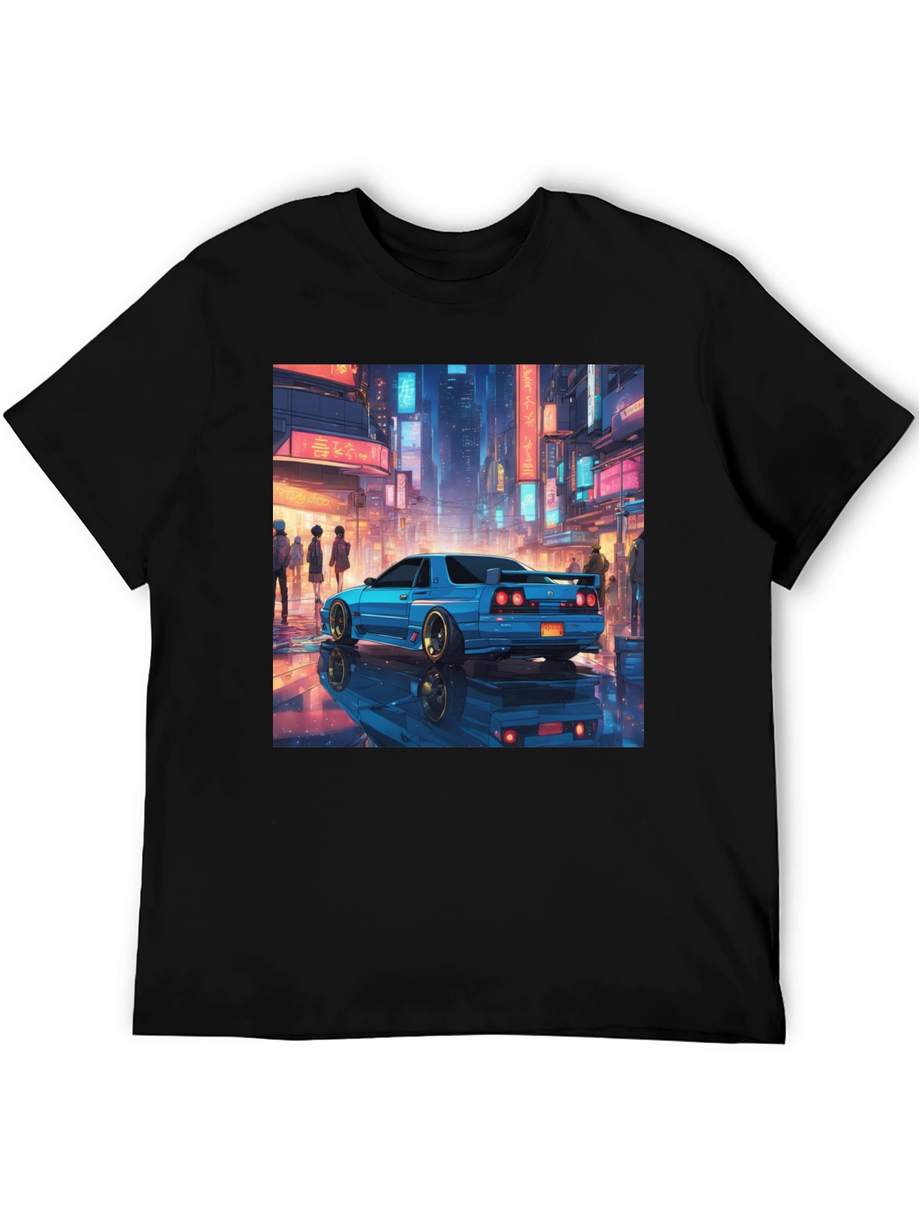 Blue Car Tokyo Nightscape Graphic Tee - Modern Style