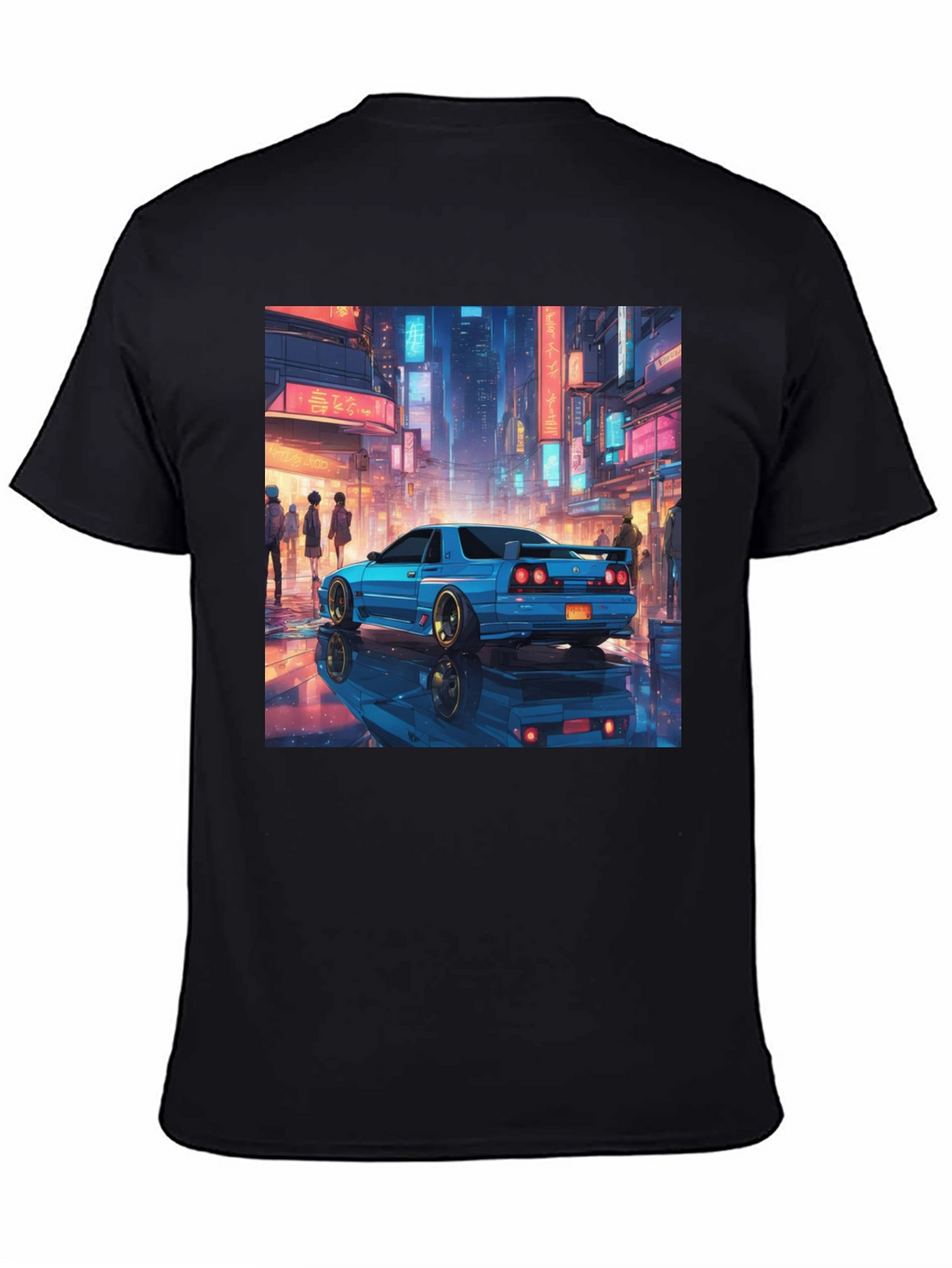 Blue Car Tokyo Nightscape Graphic Tee - Modern Style