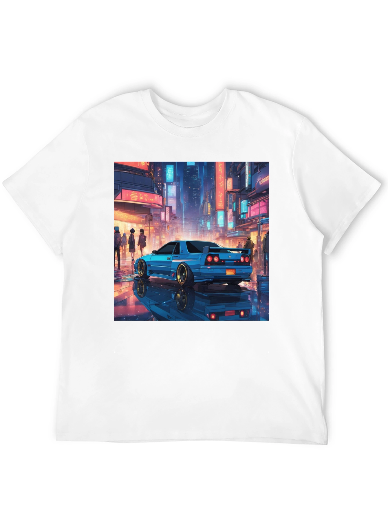 Blue Car Tokyo Nightscape Graphic Tee - Modern Style