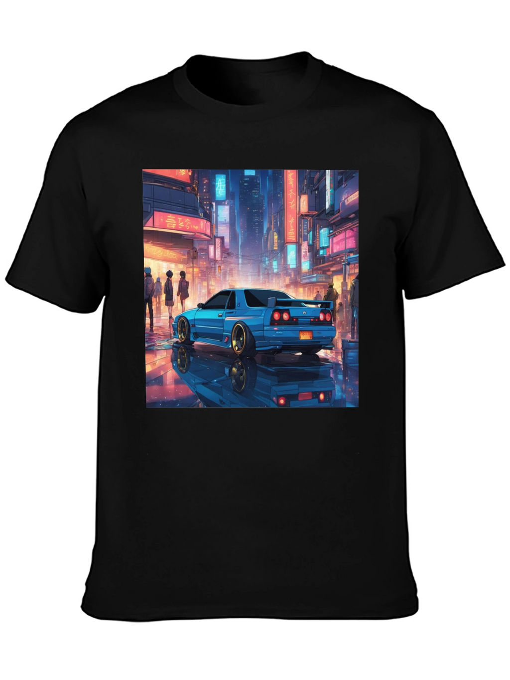 Blue Car Tokyo Nightscape Graphic Tee - Modern Style