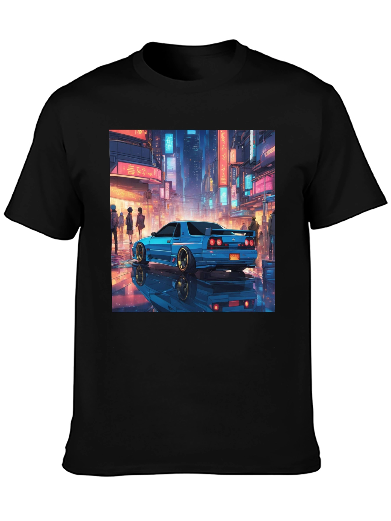 Blue Car Tokyo Nightscape Graphic Tee - Modern Style