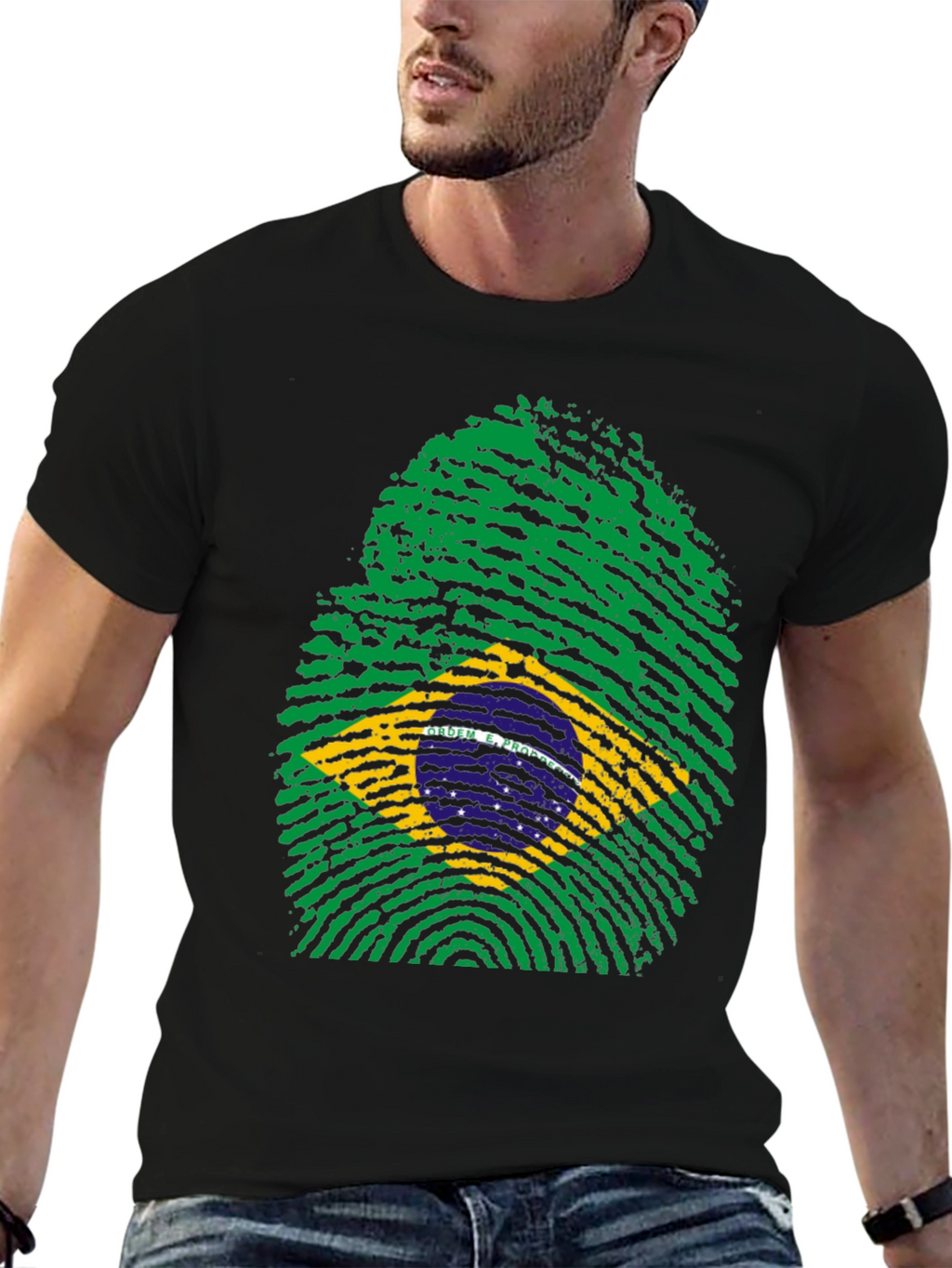 Brazil Flag Fingerprint T-Shirt - Black