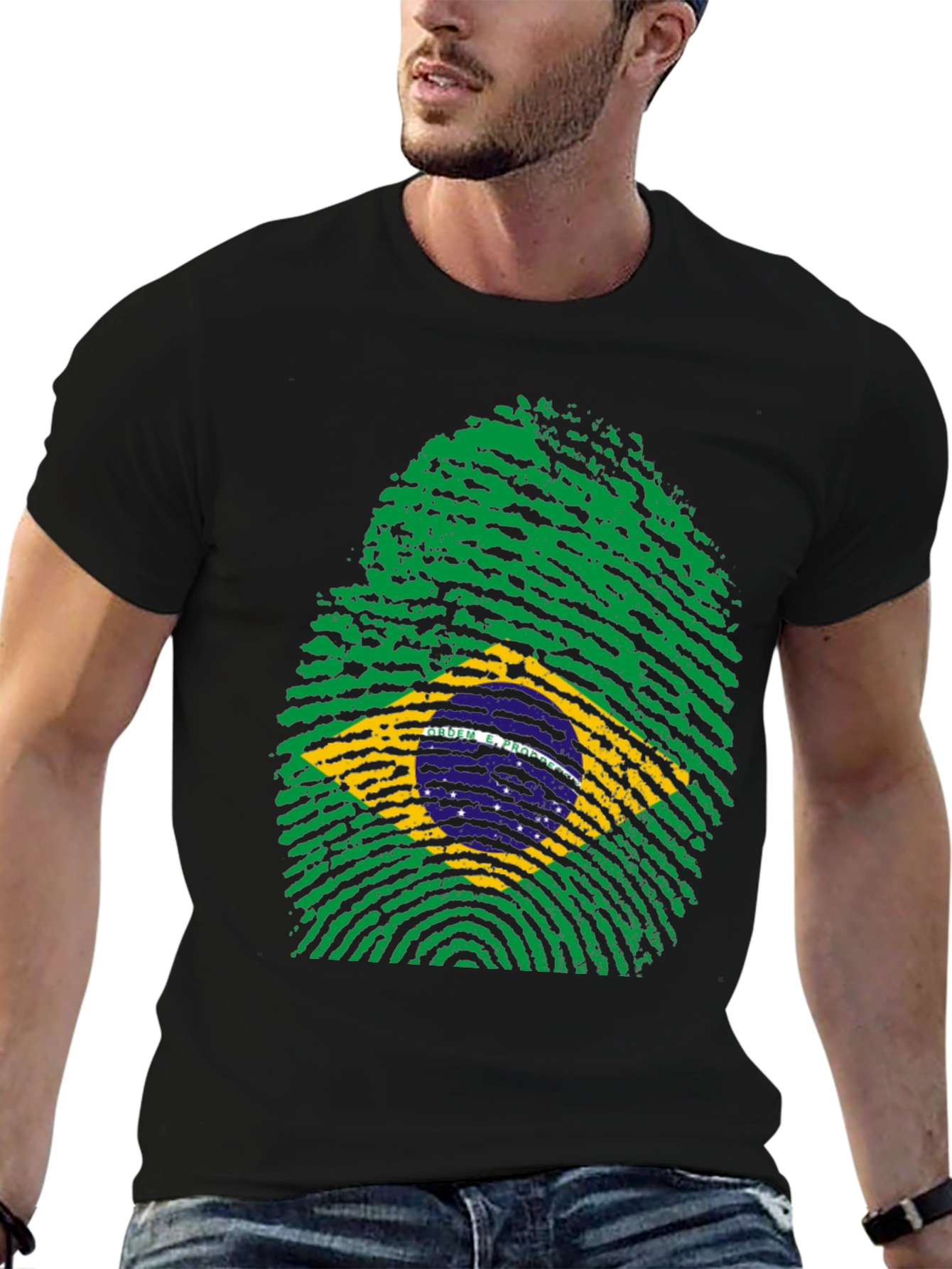 Brazil Flag Fingerprint T-Shirt - Black