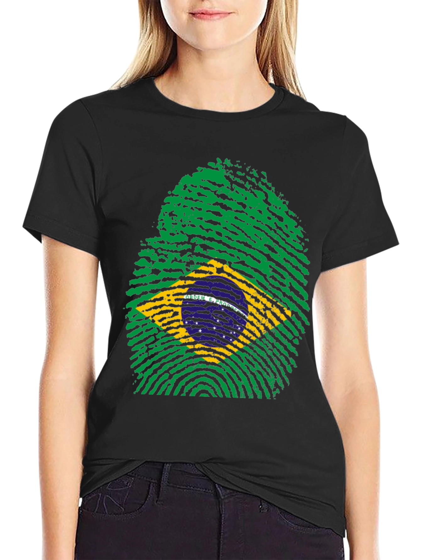Brazil Flag Fingerprint T-Shirt - Black