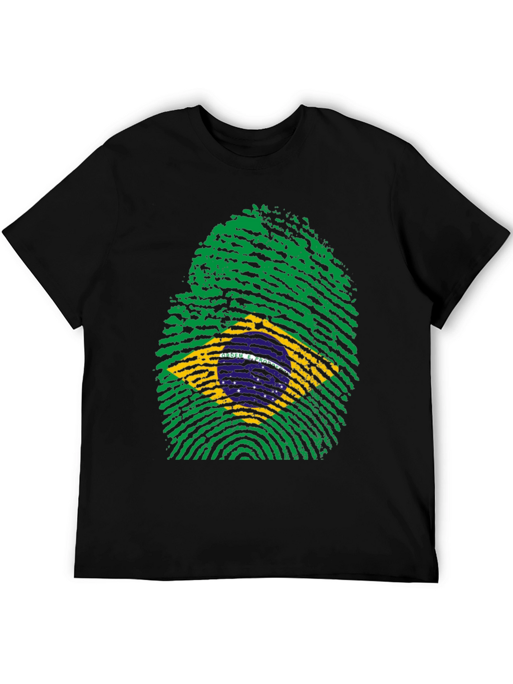 Brazil Flag Fingerprint T-Shirt - Black