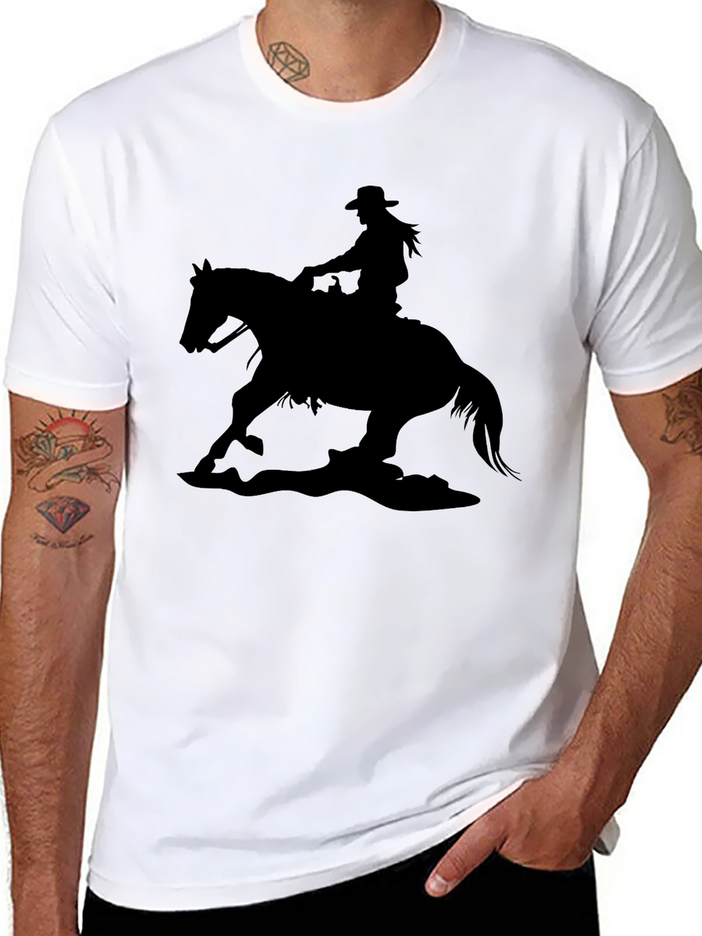 Cowgirl Horse Silhouette Black T-Shirt