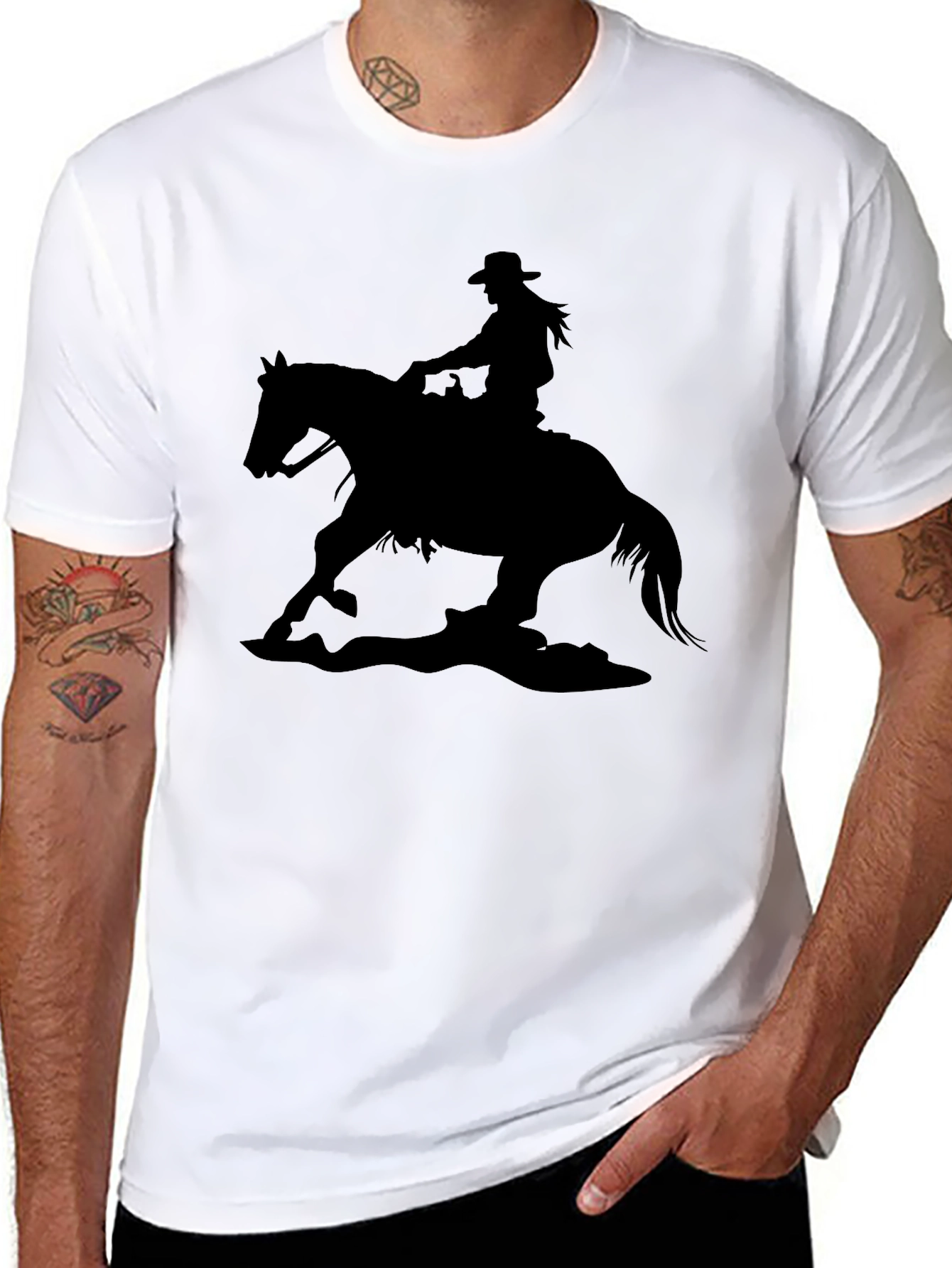 Cowgirl Horse Silhouette Black T-Shirt