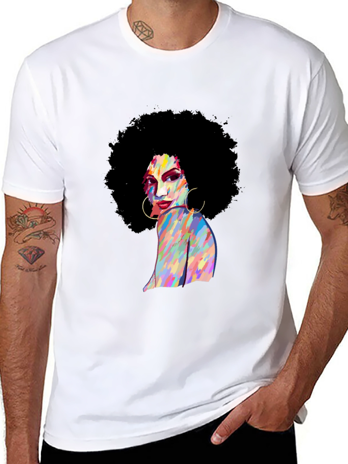 Retro Afro Woman Black T-Shirt