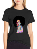 Retro Afro Woman Black T-Shirt