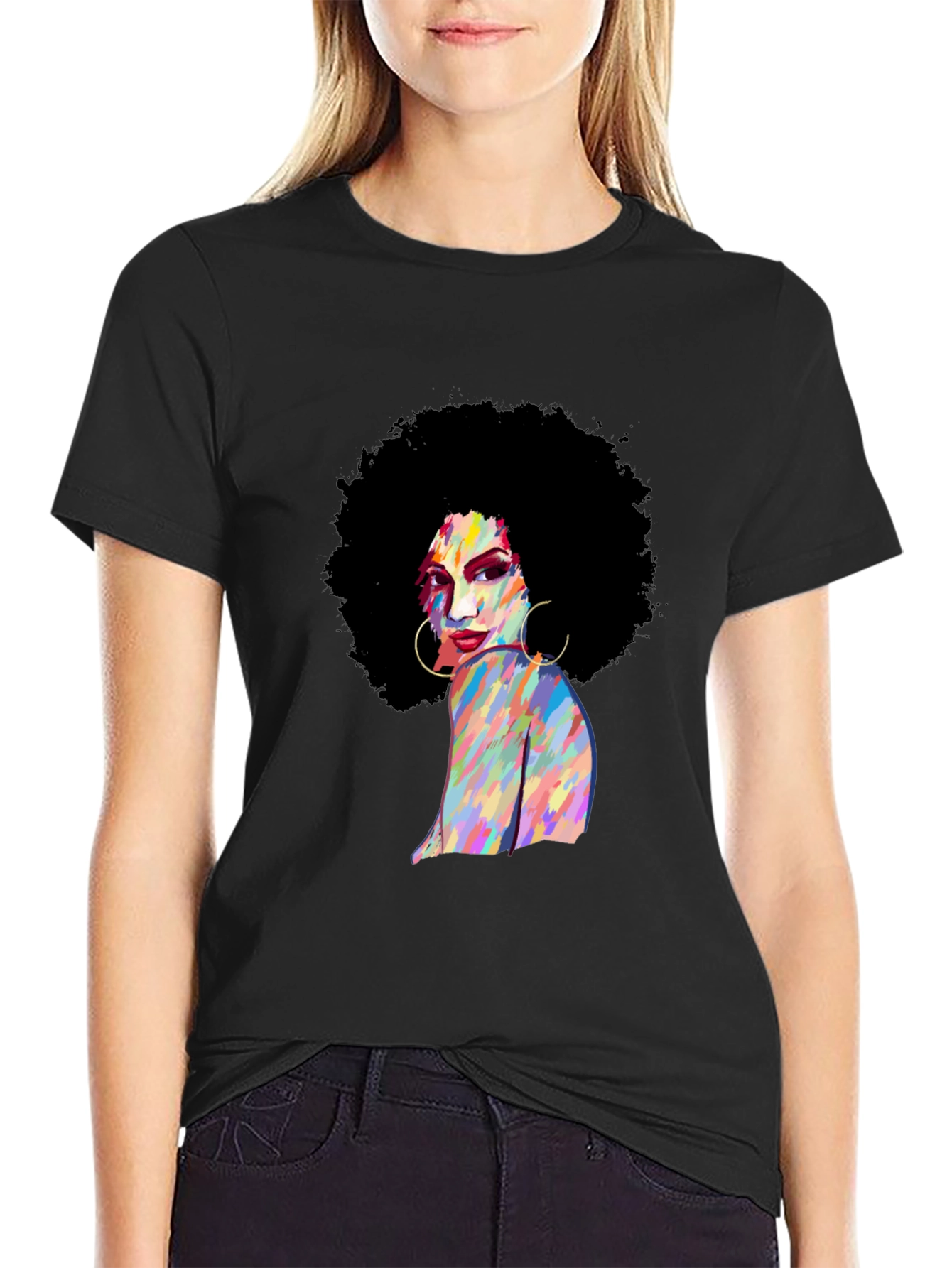 Retro Afro Woman Black T-Shirt