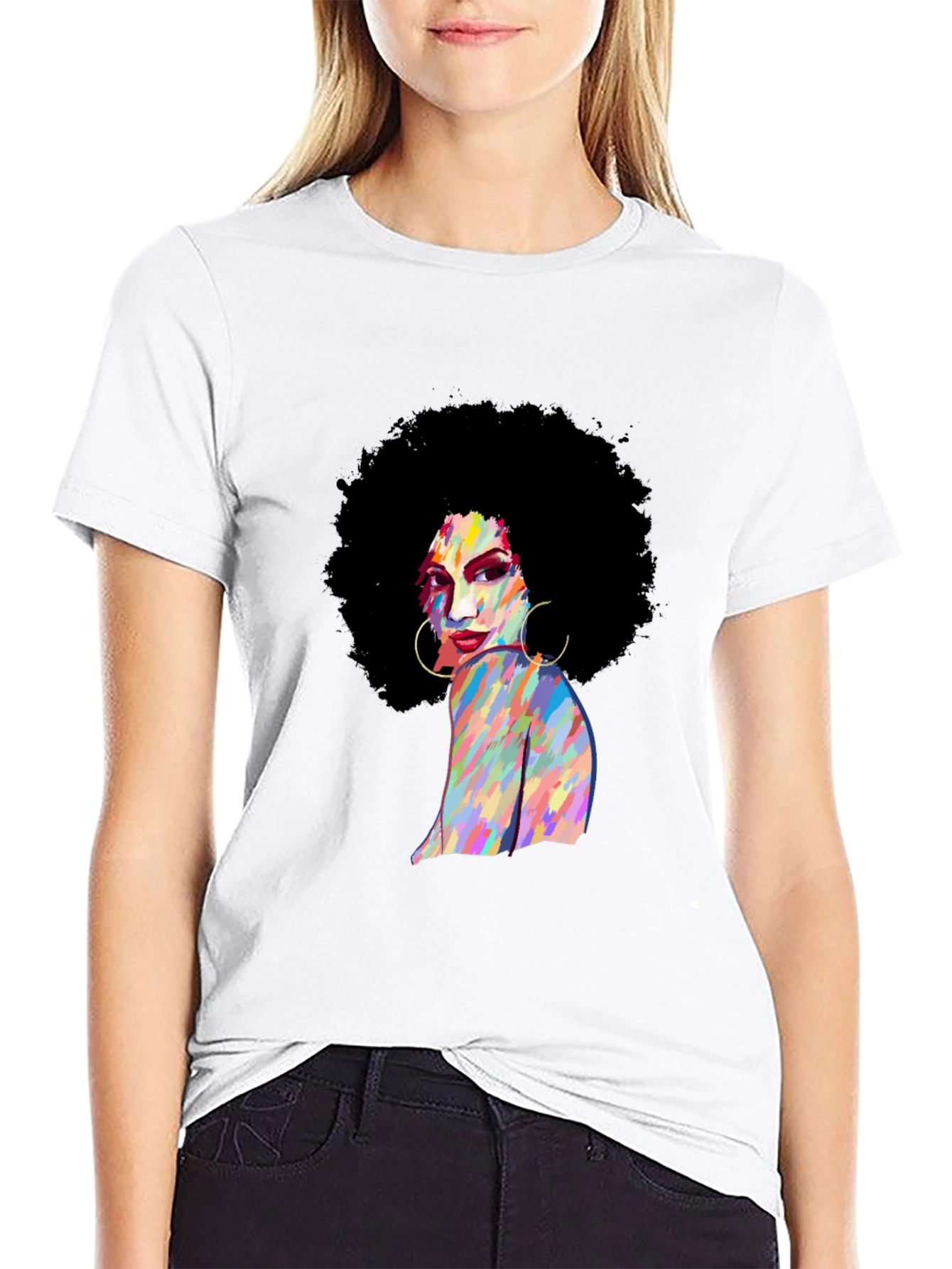 Retro Afro Woman Black T-Shirt