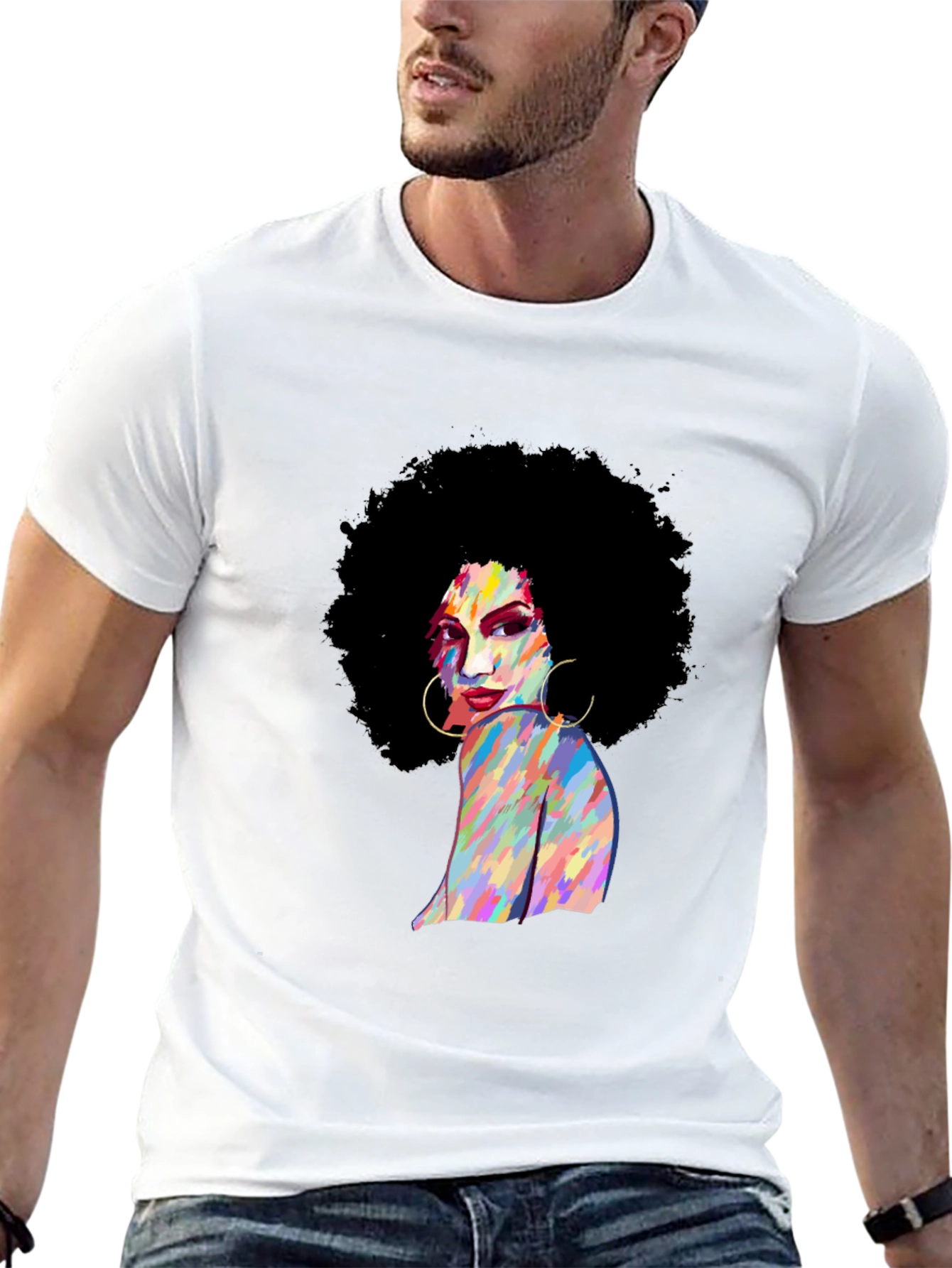 Retro Afro Woman Black T-Shirt