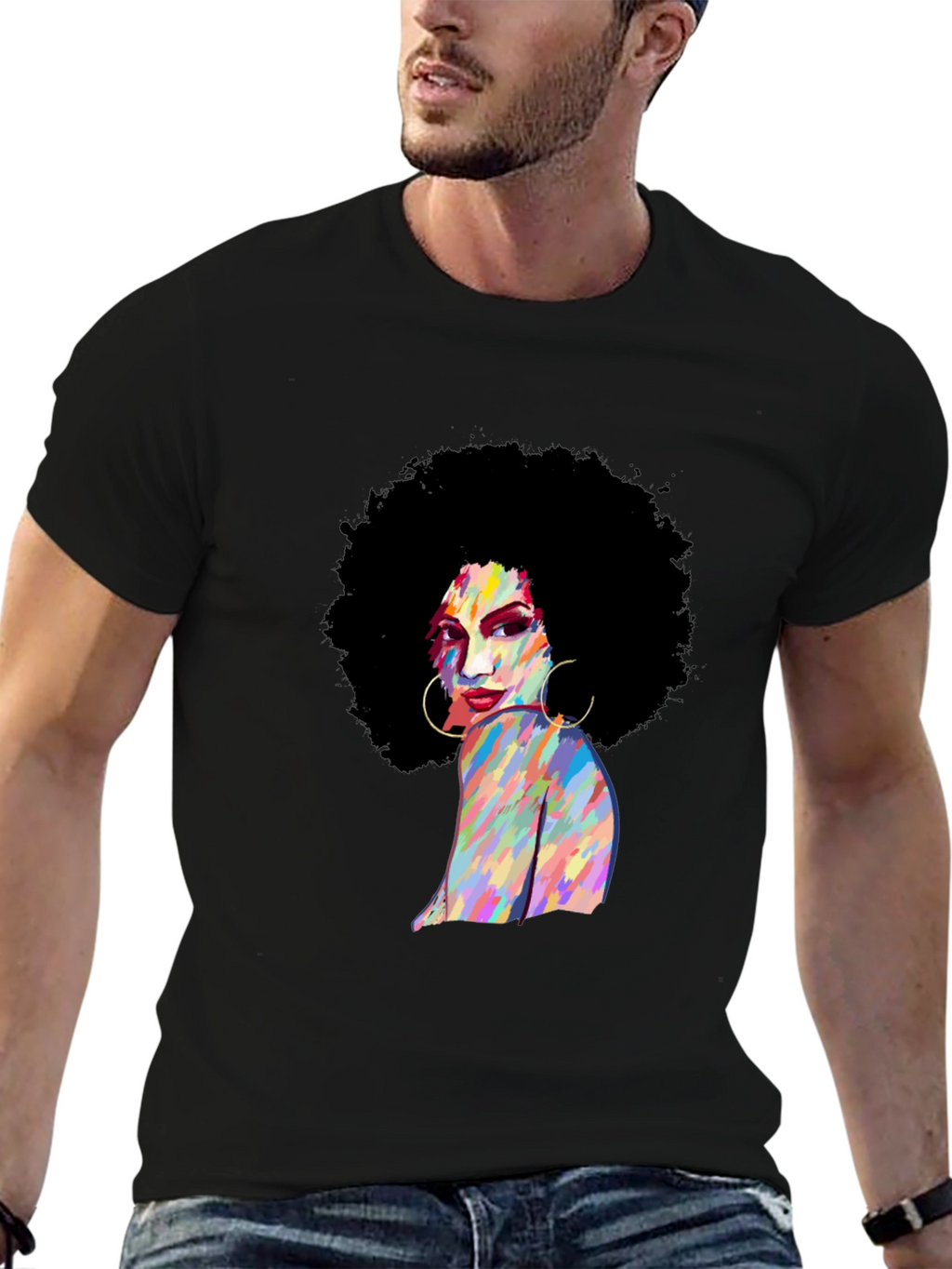 Retro Afro Woman Black T-Shirt