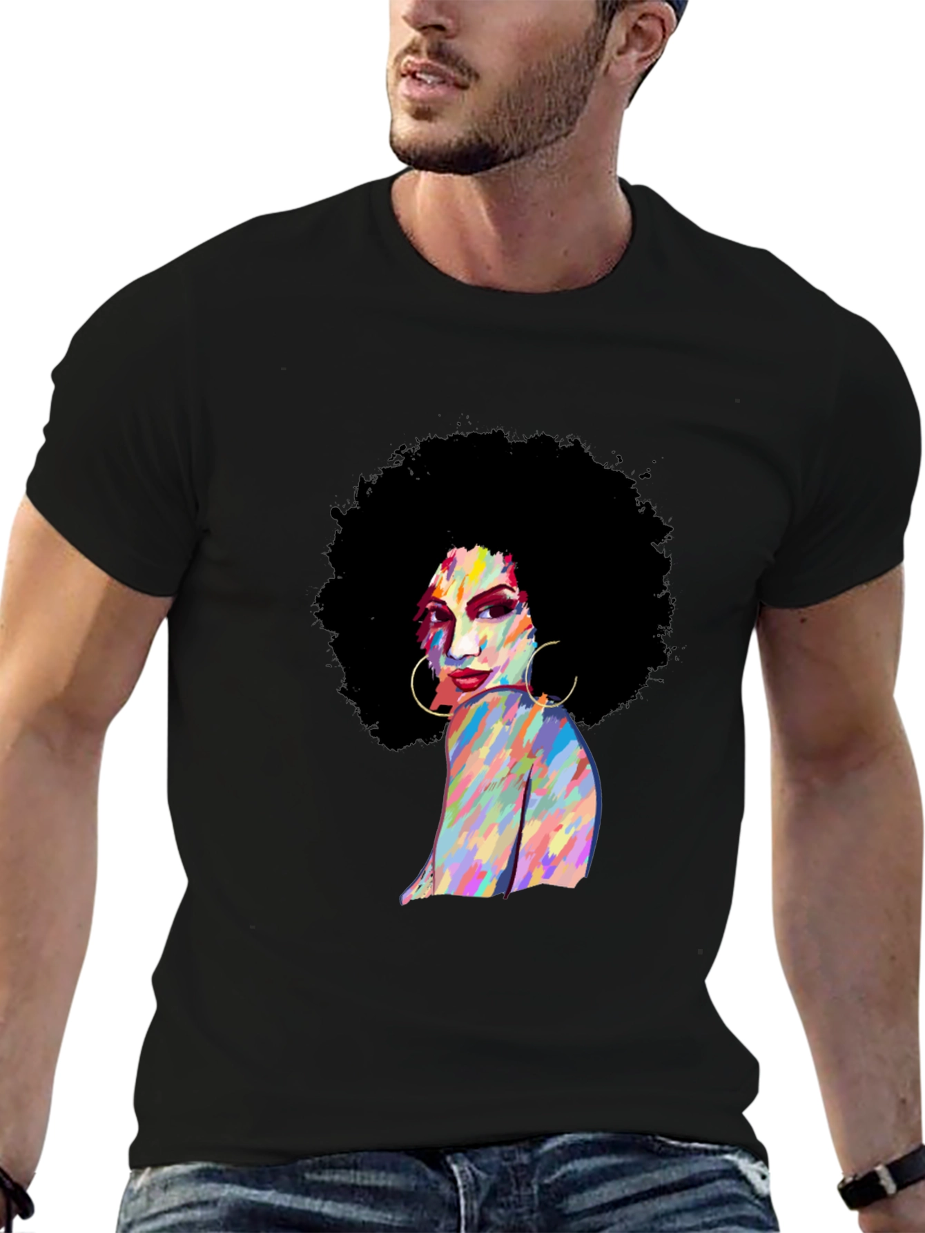 Retro Afro Woman Black T-Shirt