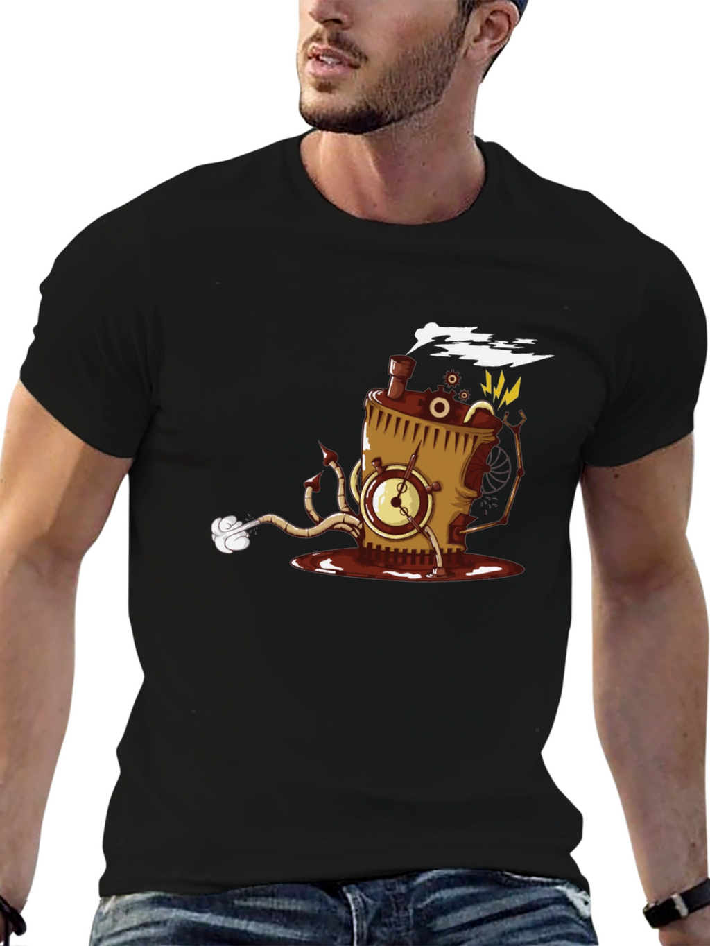 Steampunk Coffee Monster T-Shirt - Black
